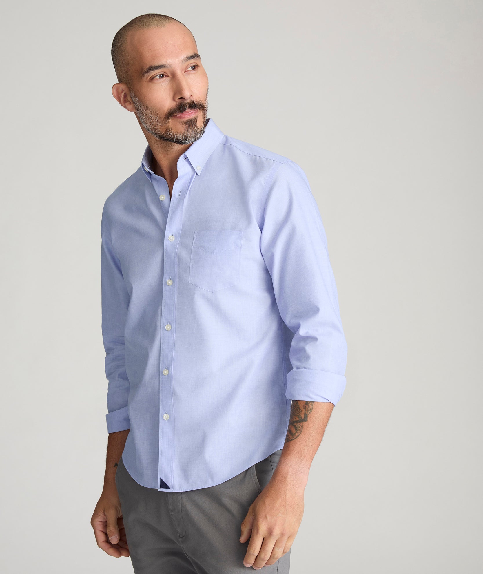 Men's Wrinkle-Free Cotton Dress Shirt with Chest Pocket