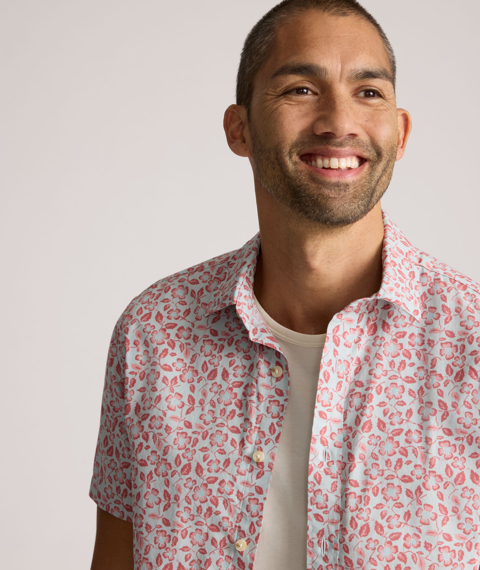 Vintage Wash Cotton Floral Short-Sleeve Shirt for Men
