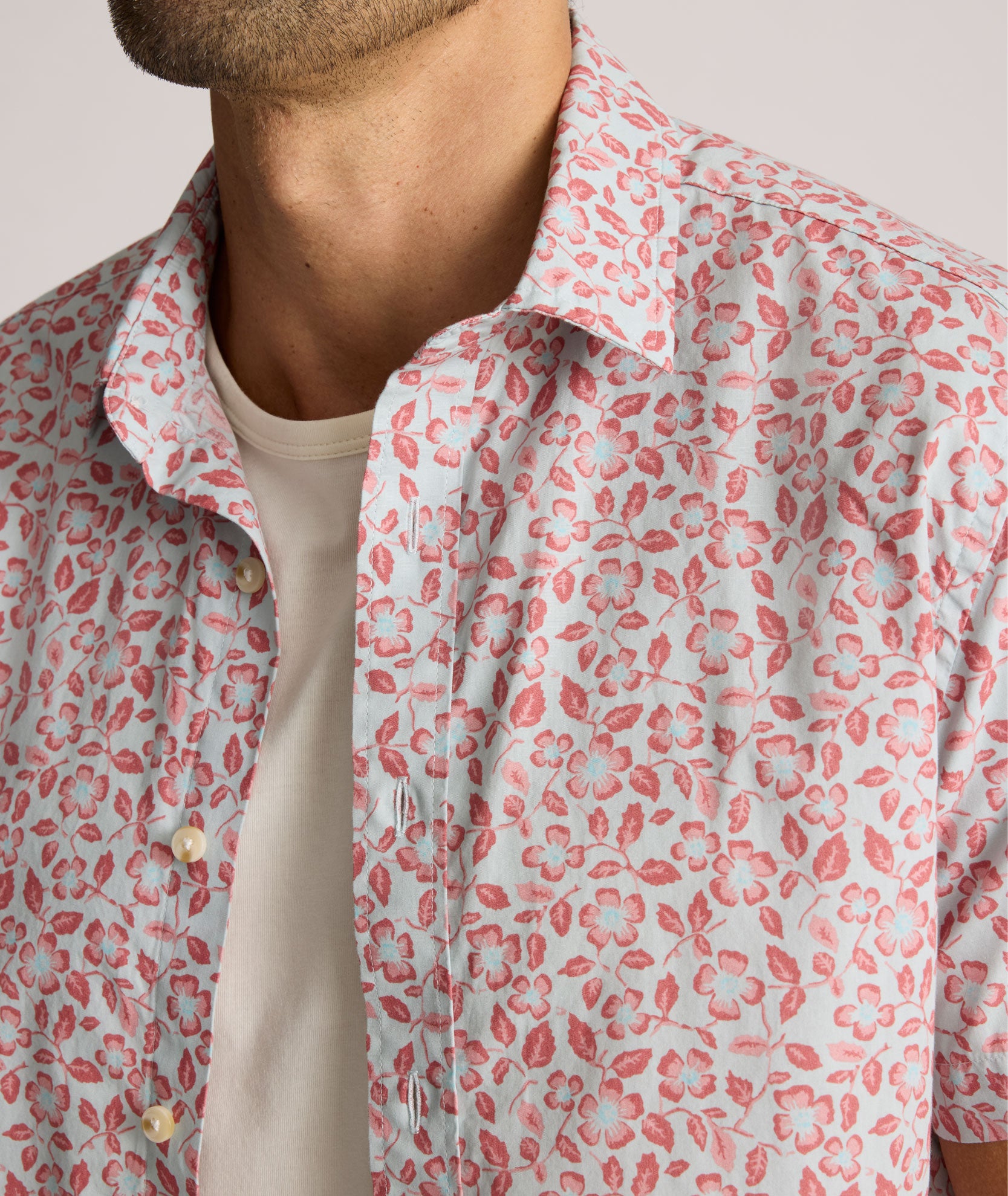 Vintage Wash Cotton Floral Short-Sleeve Shirt for Men