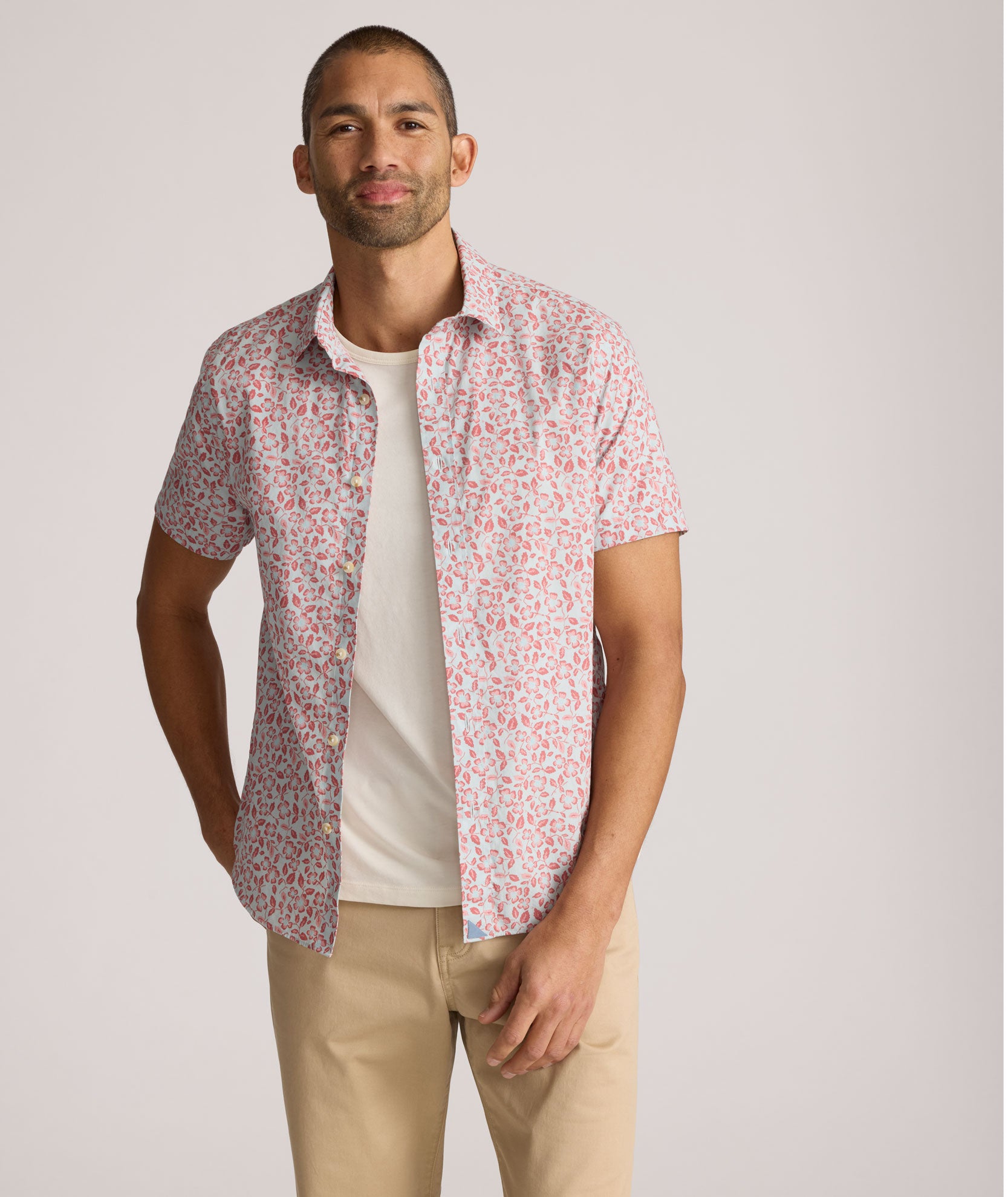 Vintage Wash Cotton Floral Short-Sleeve Shirt for Men