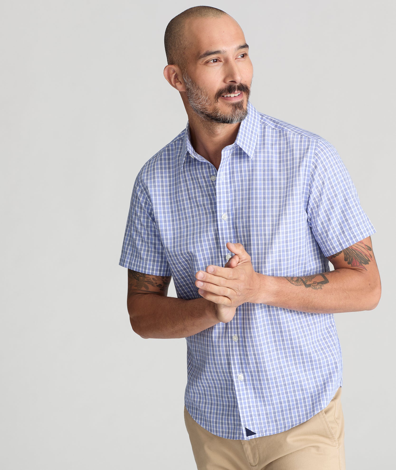 Men's Wrinkle-Free Cotton Dante Check Shirt - Short Sleeve