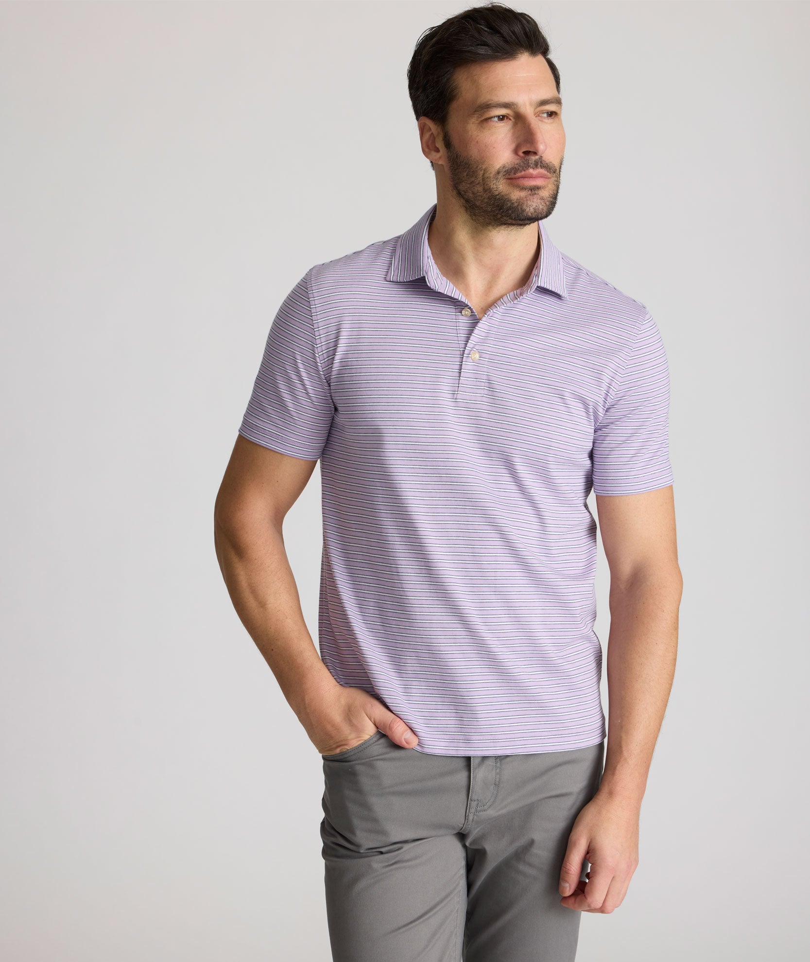 Breathable Striped Polo Shirt with SUPIMA Cotton & TENCEL Lyocell