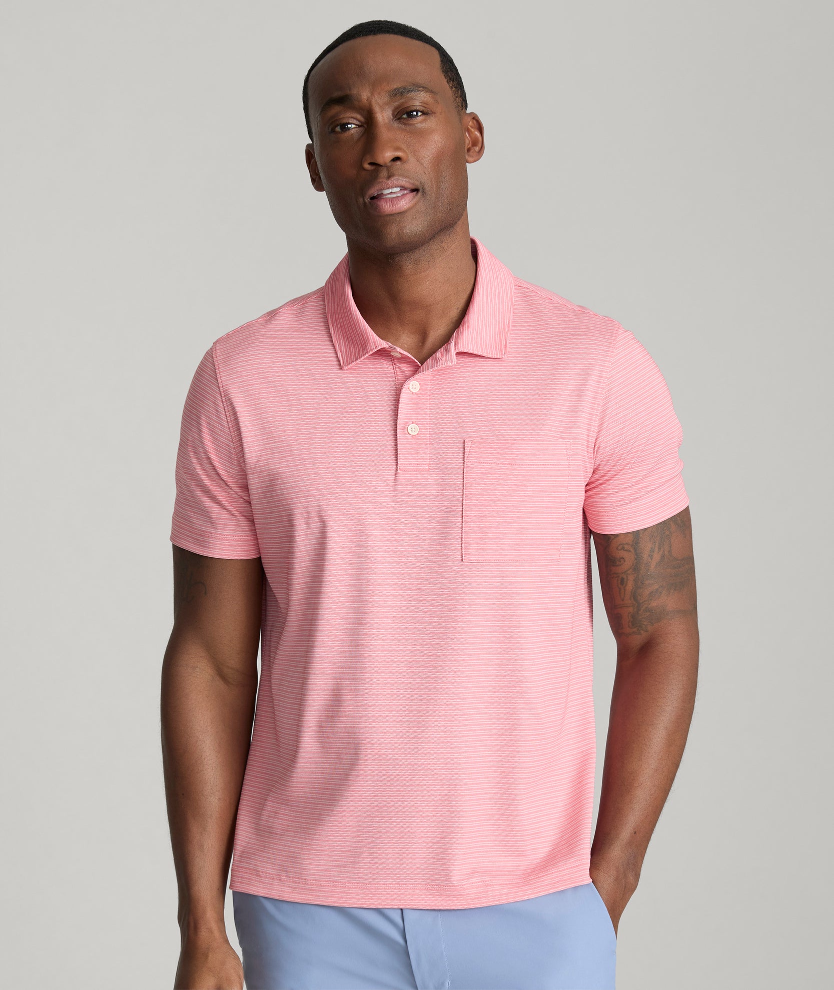 Men's Striped Performance Polo Shirt - Moisture-Wicking & Stretch Fabric