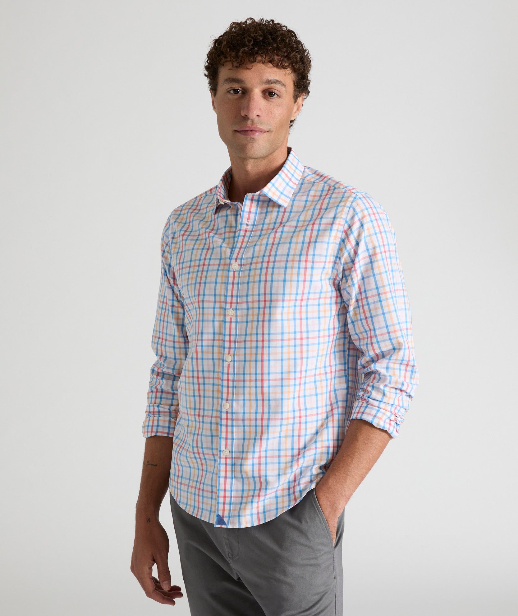Wrinkle-Free Cotton Moore Shirt with Spread Collar
