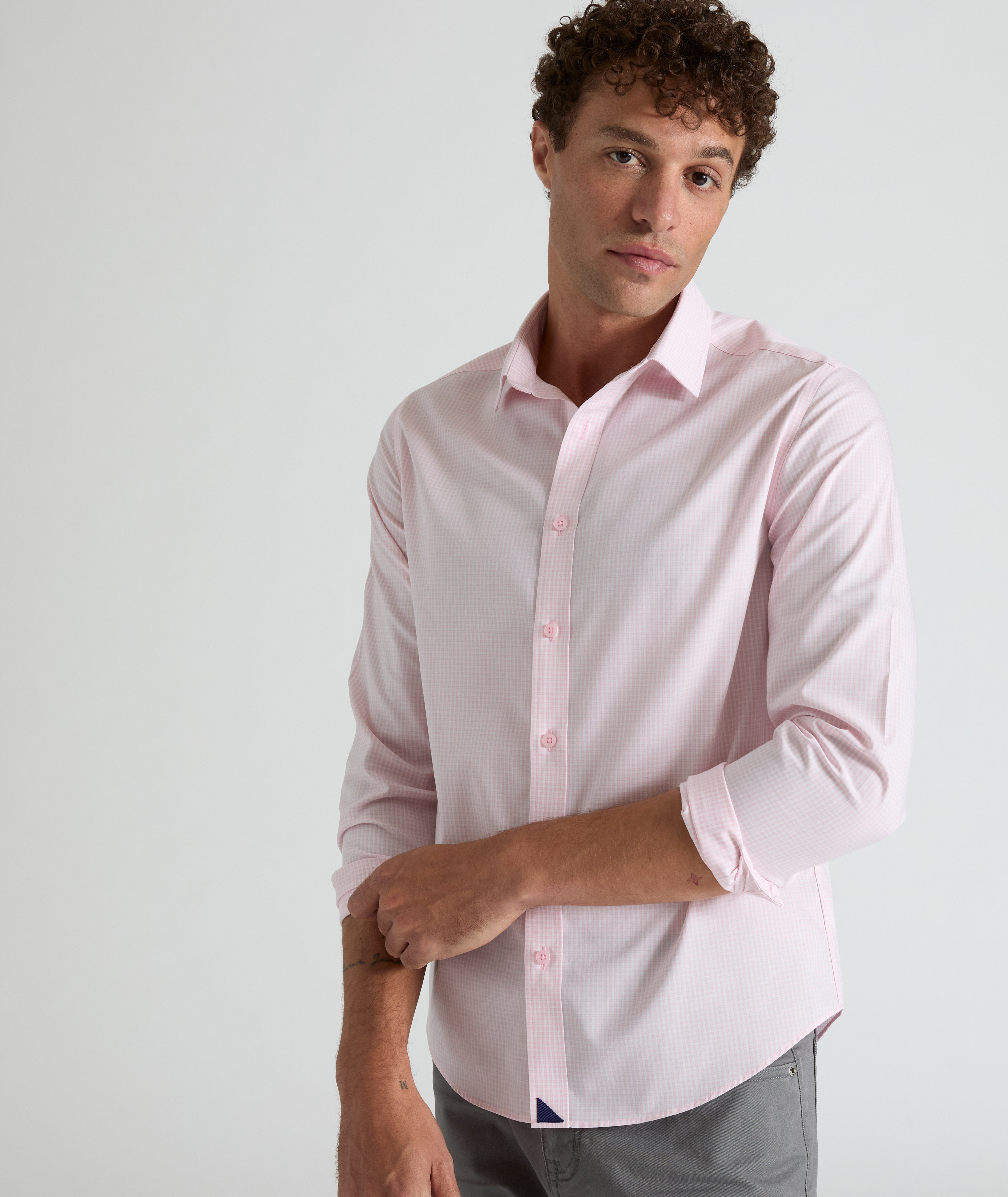 Wrinkle-Free Cotton Travers Shirt with Spread Collar