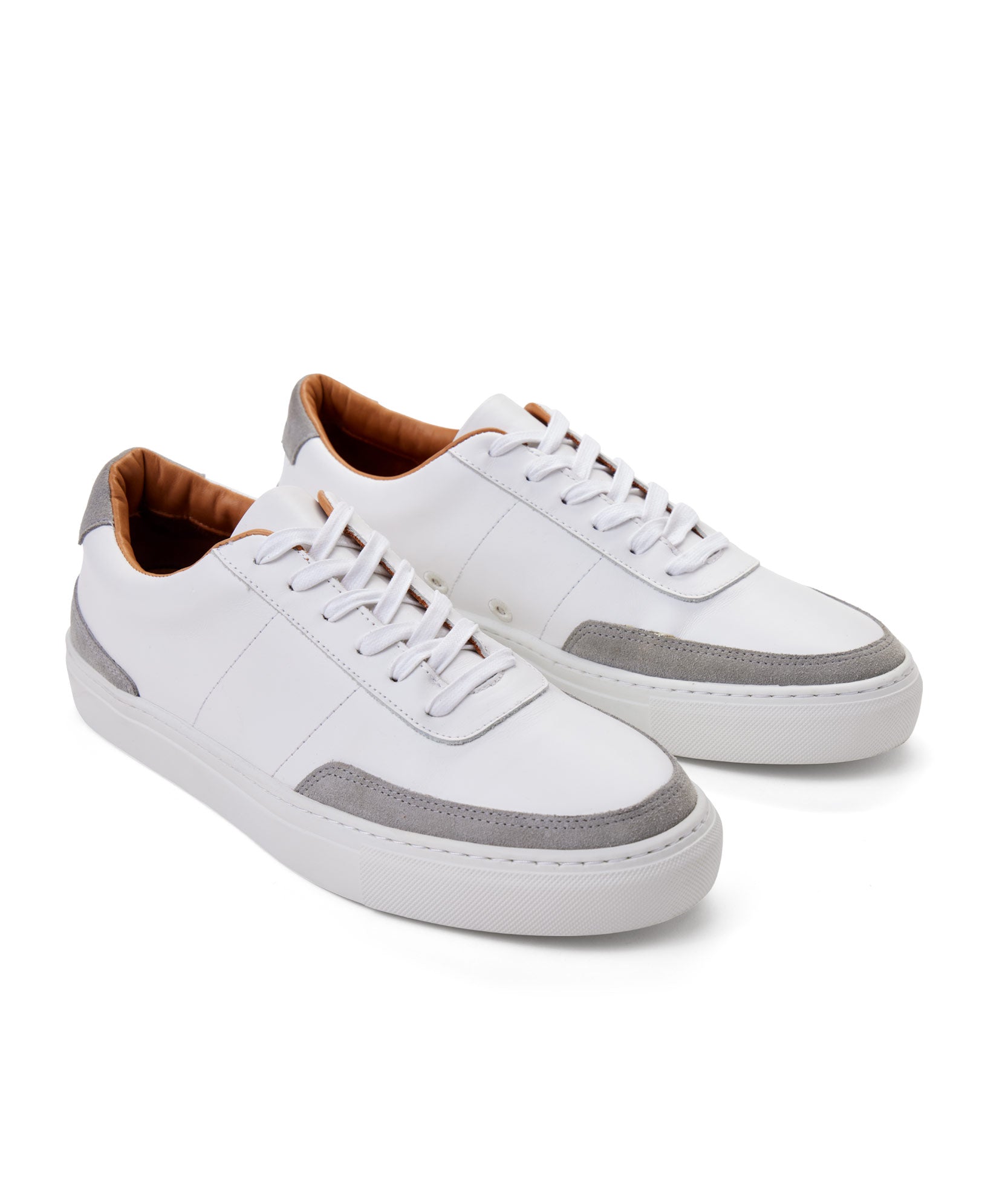 Men's Leather & Suede Contrast Lace-Up Sneakers with White Sole