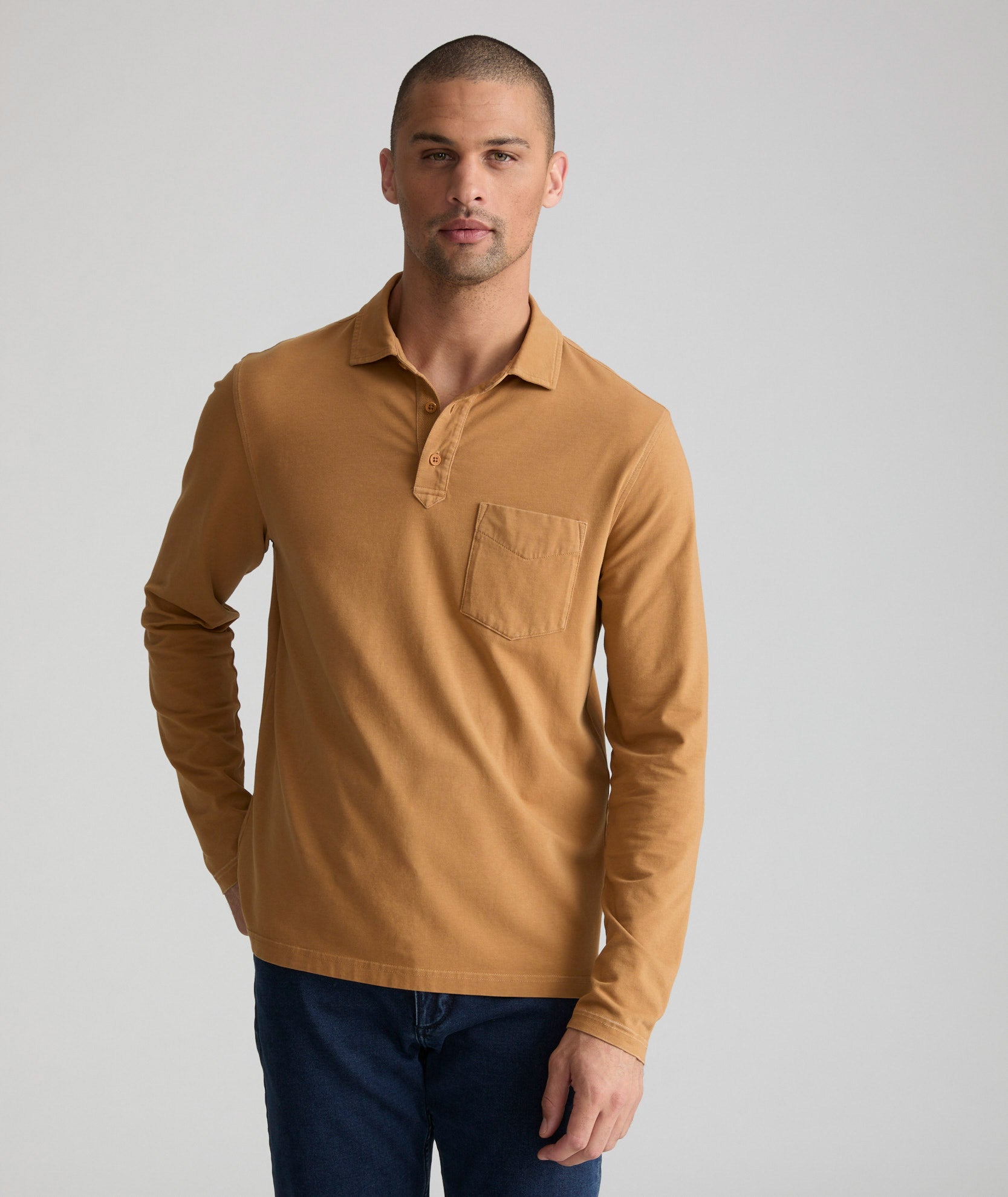 Men's Garment-Dyed Cotton Long Sleeve Polo Shirt