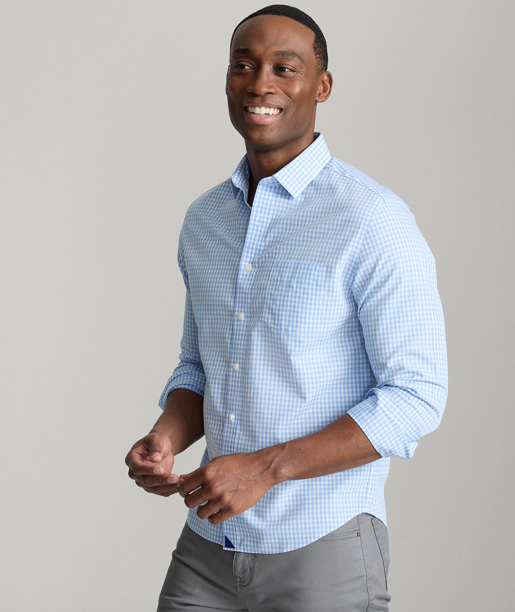 Wrinkle-Free Cotton Lawrence Shirt with Spread Collar
