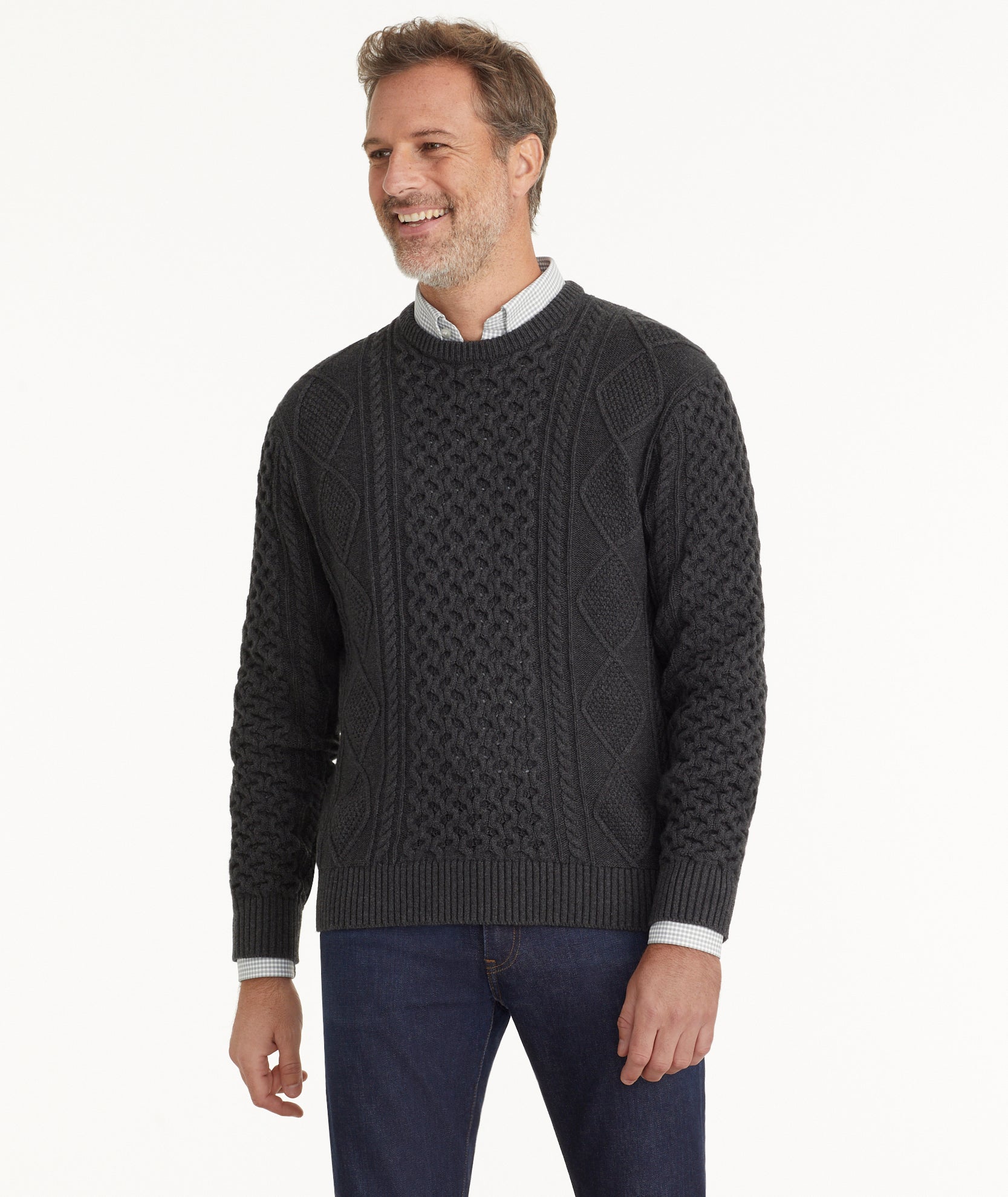Wool Cotton Cable Knit Sweater for Men - Cozy Crewneck