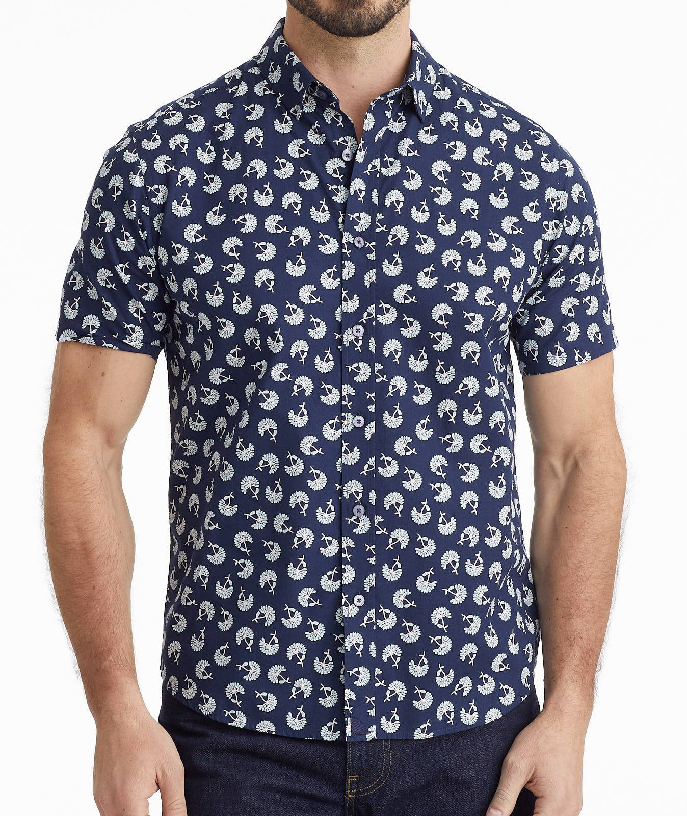 Men's Classic Cotton Pinon Shirt - Floral Print Short Sleeve