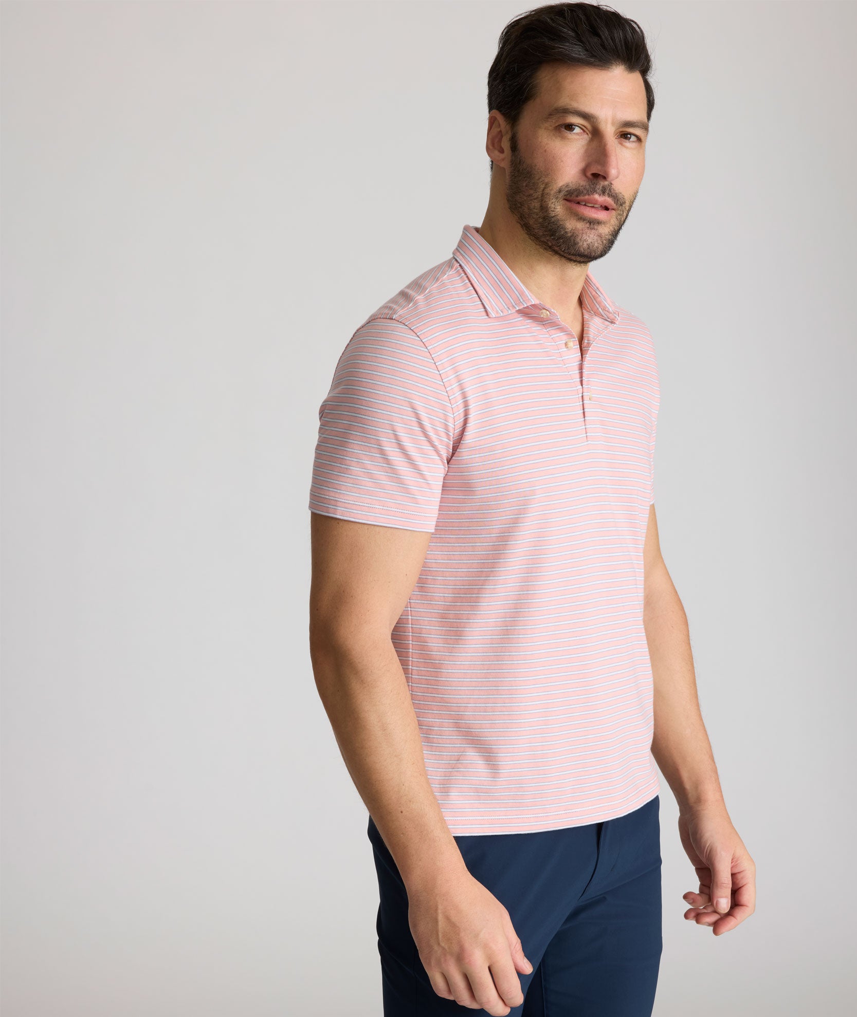 Breathable Striped Polo Shirt with SUPIMA Cotton & TENCEL Lyocell