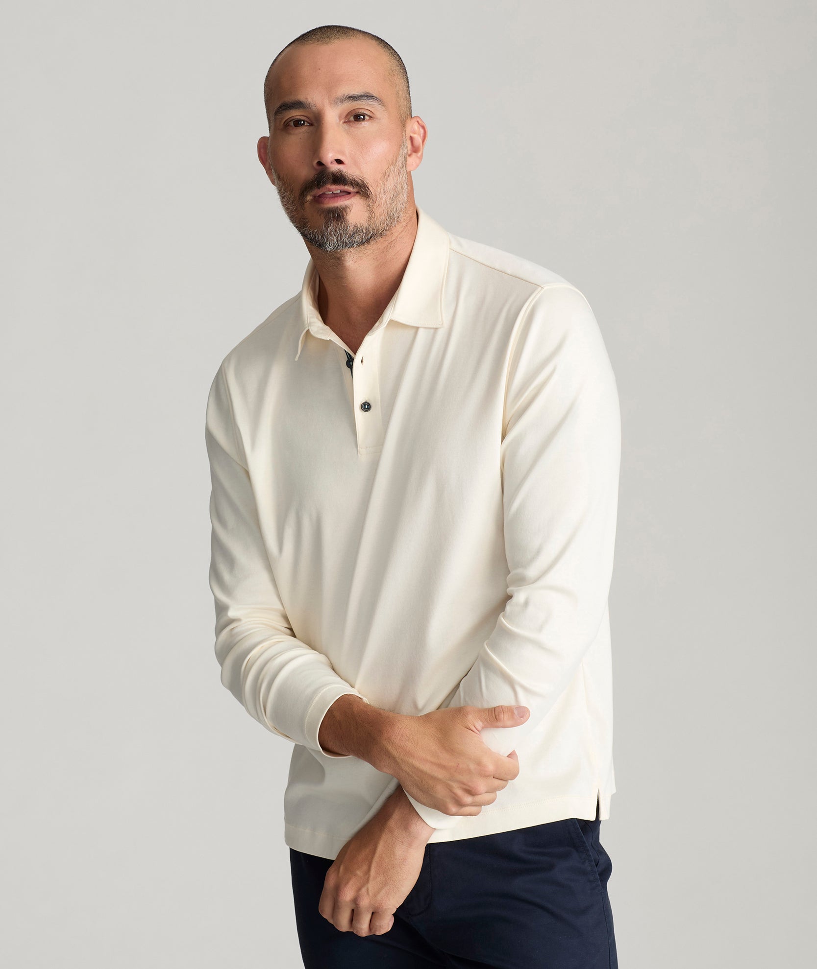 Wrinkle-Free Cotton Long-Sleeve Polo Shirt for Men