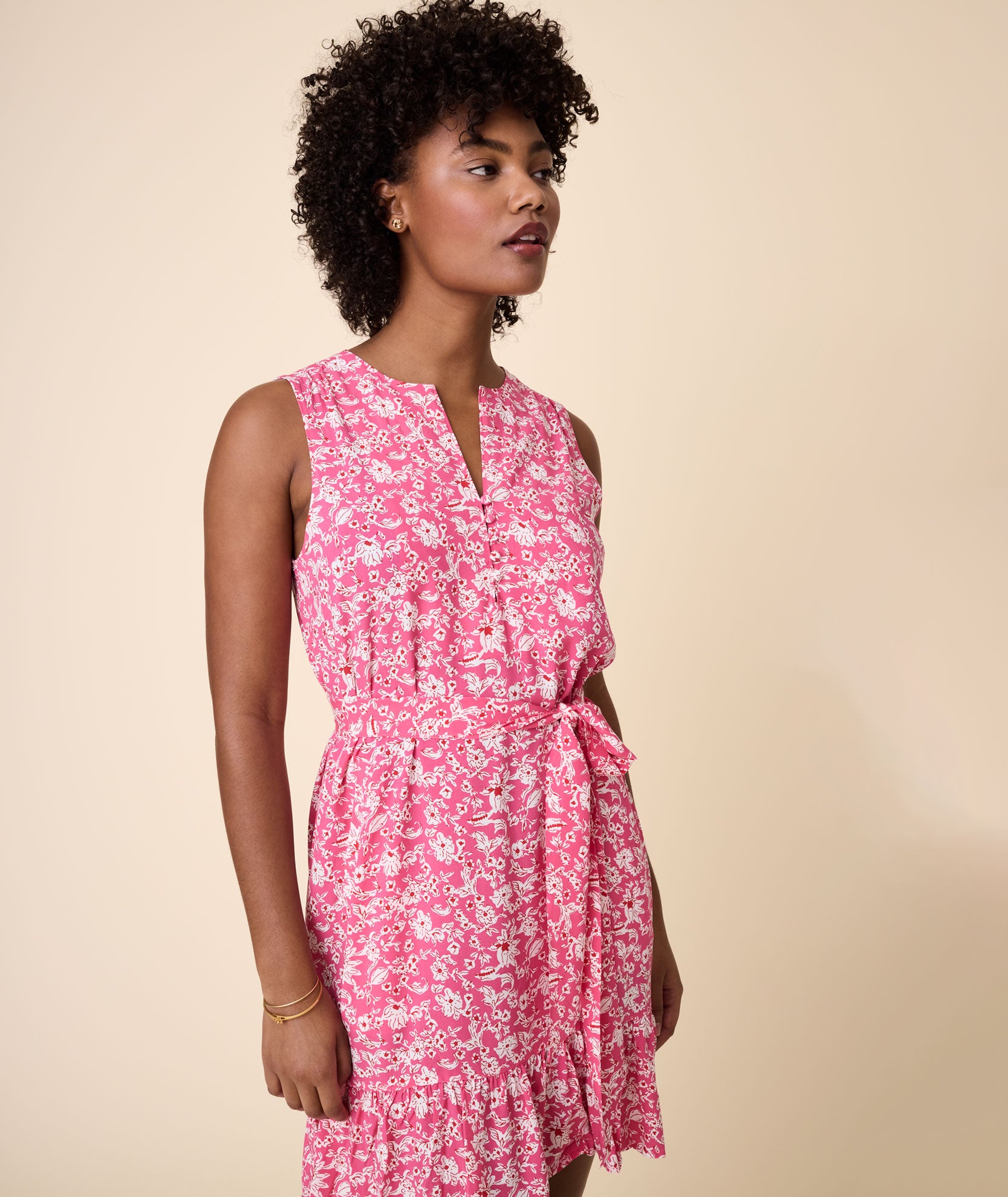 Floral Flounce Hem Lucy Dress - Sleeveless Rayon with Pockets