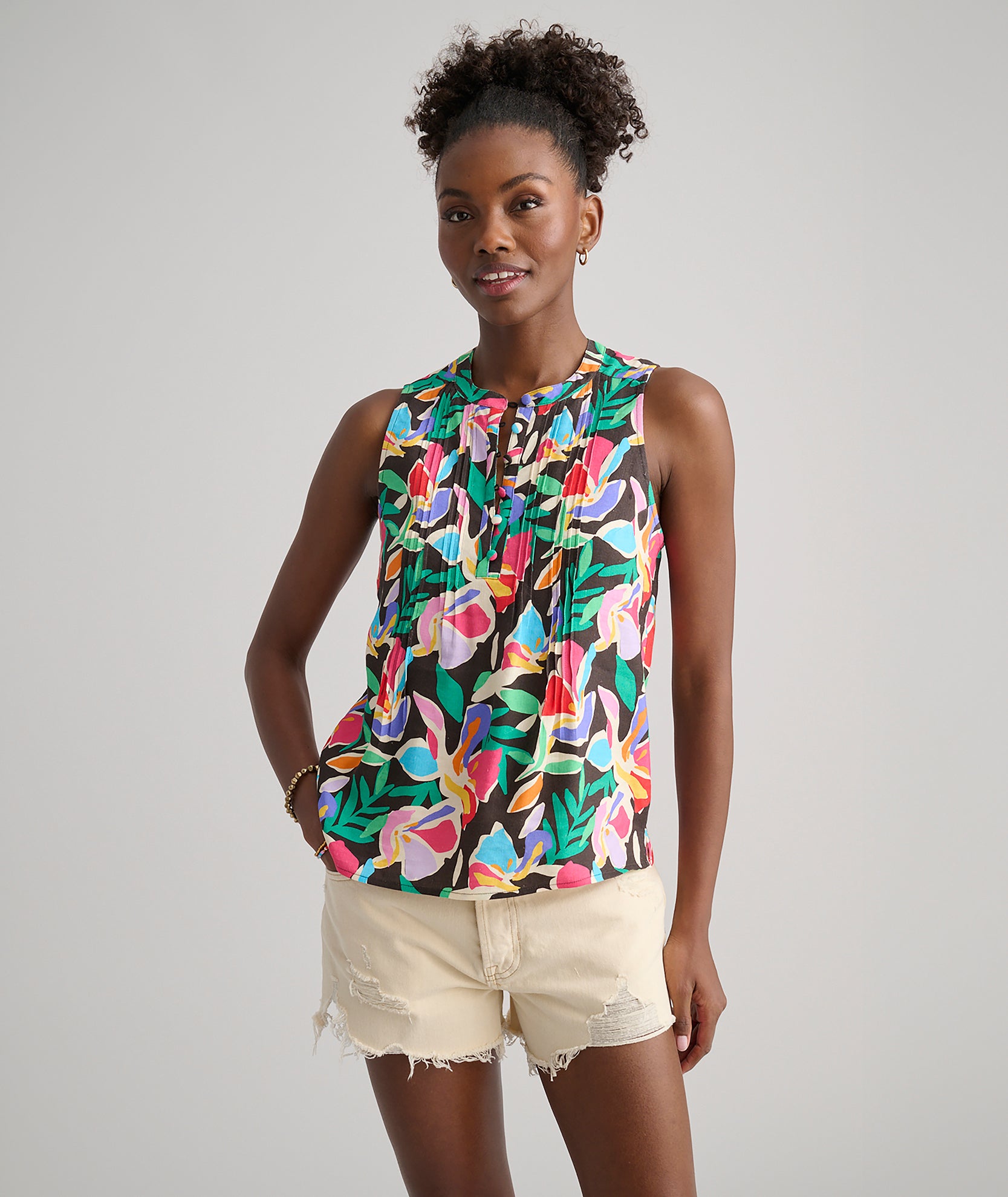 Linen Blend Sleeveless Frida Shirt for Women - Wrinkle Resistant