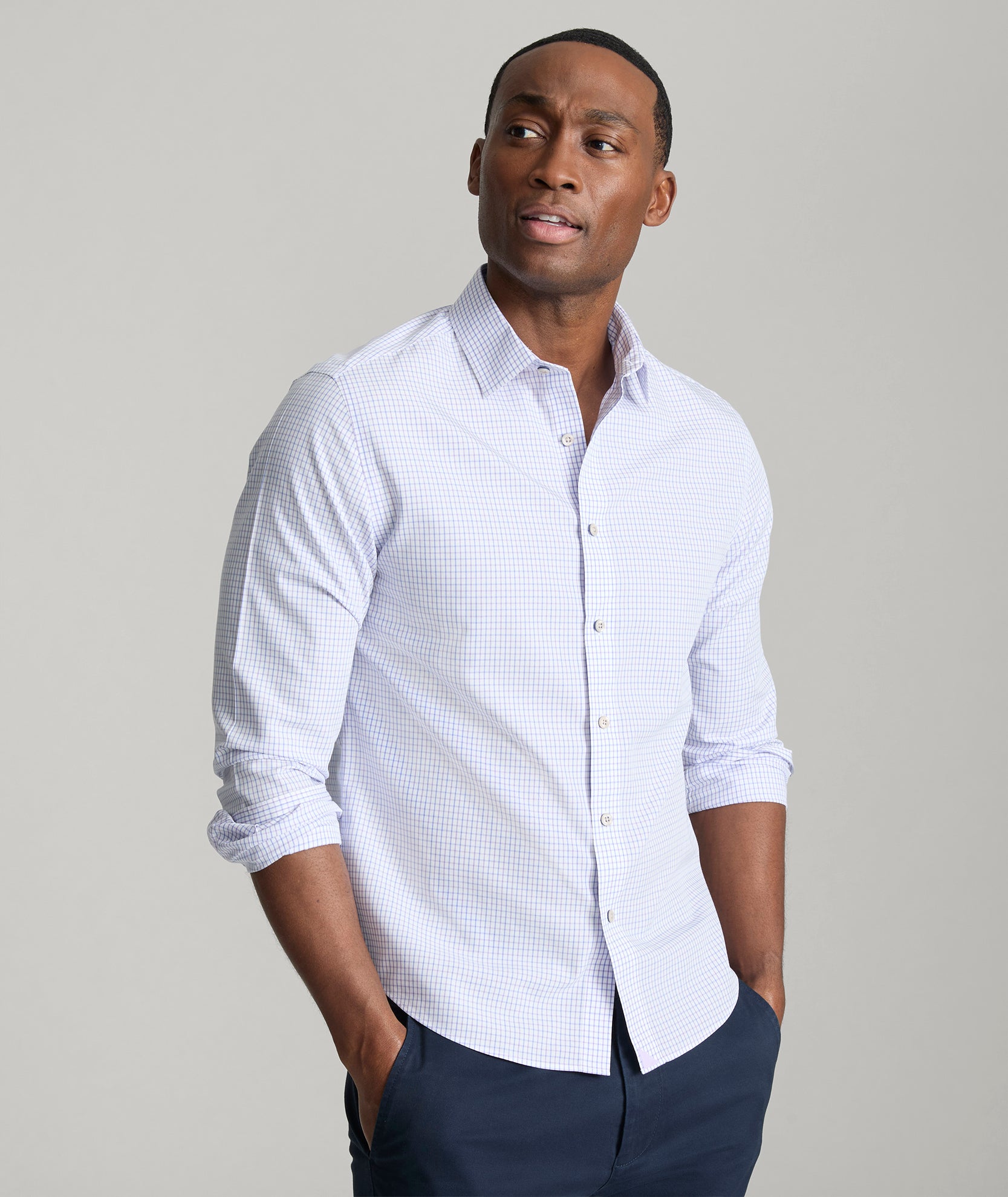 Jeffries Wrinkle-Free Cotton Shirt with Spread Collar