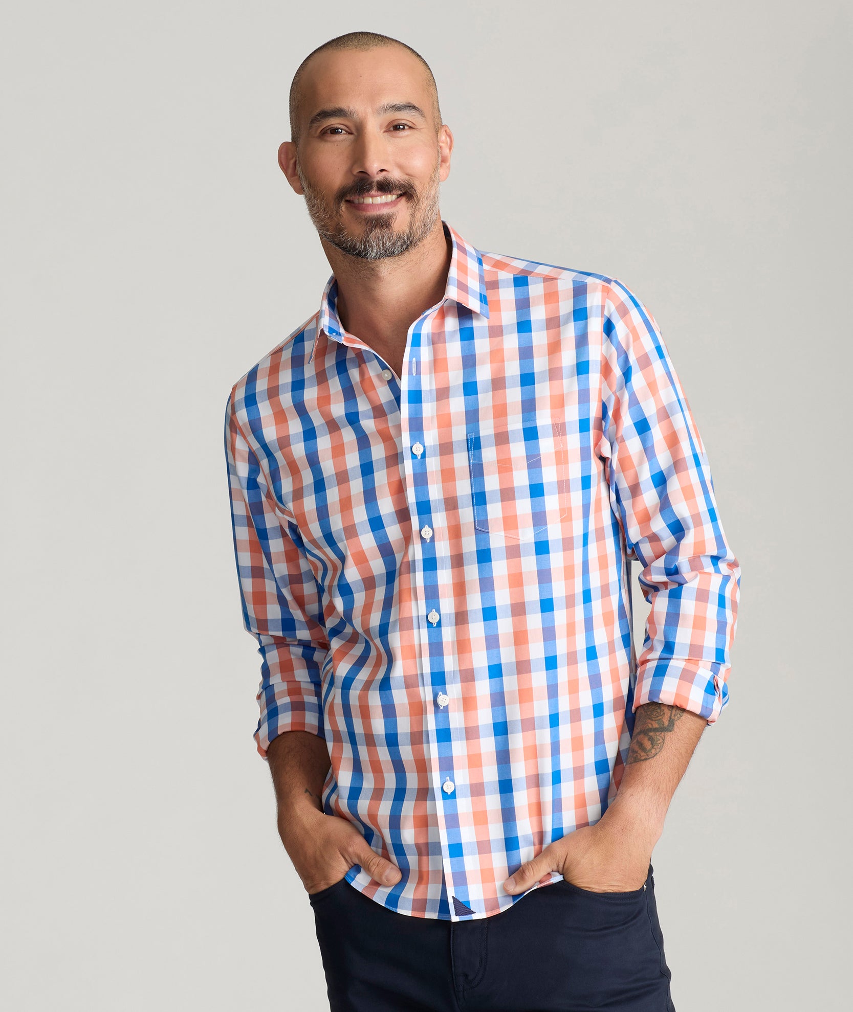 Wrinkle-Free Cotton Hudson Shirt with Spread Collar