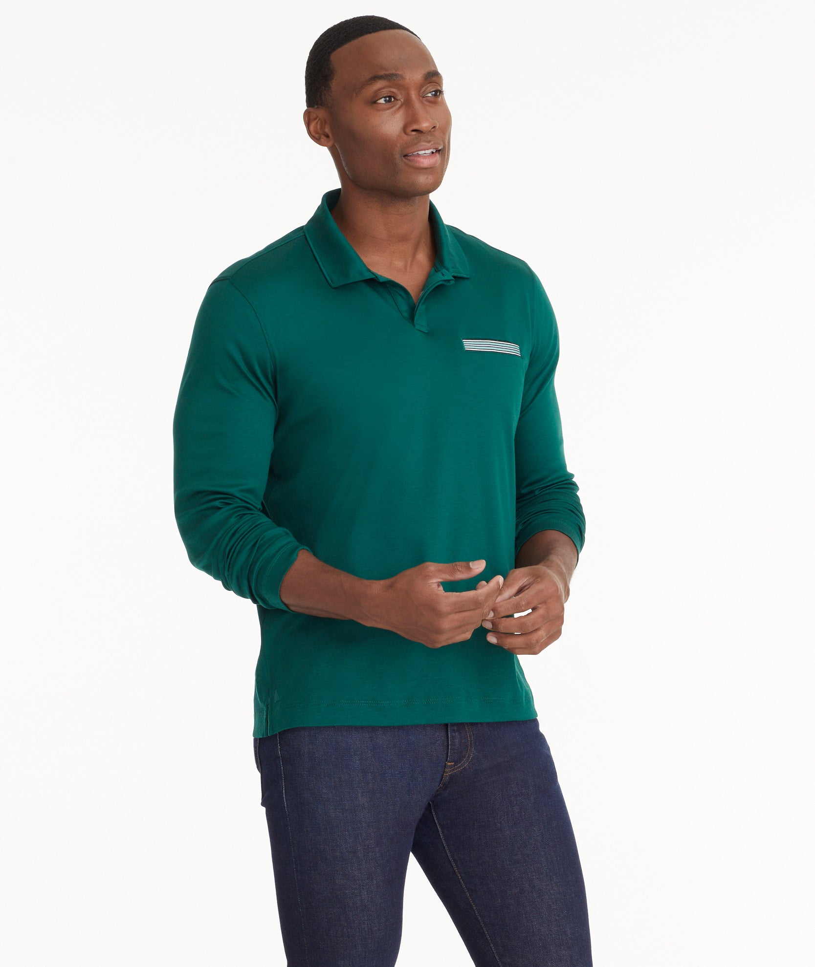 Wrinkle-Free Cotton Long Sleeve Polo Shirt with Chest Pocket
