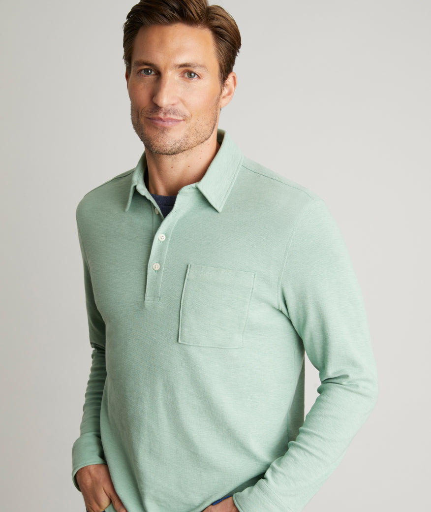 Heavyweight Long Sleeve Polo Shirt - Stretch Contrast Collar