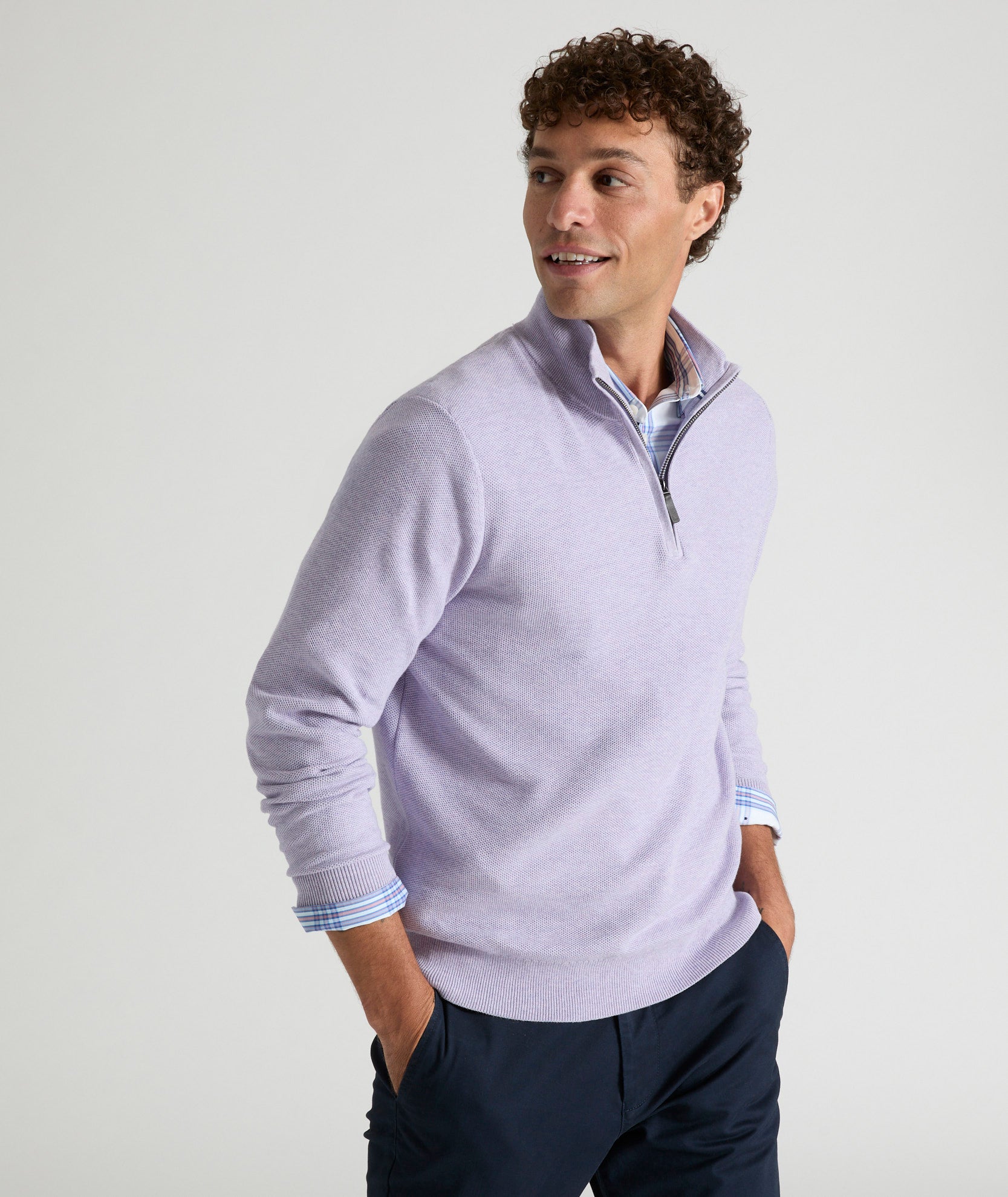 Men's Cotton Quarter-Zip Sweater - Waffle Knit Mock Neck Pullover