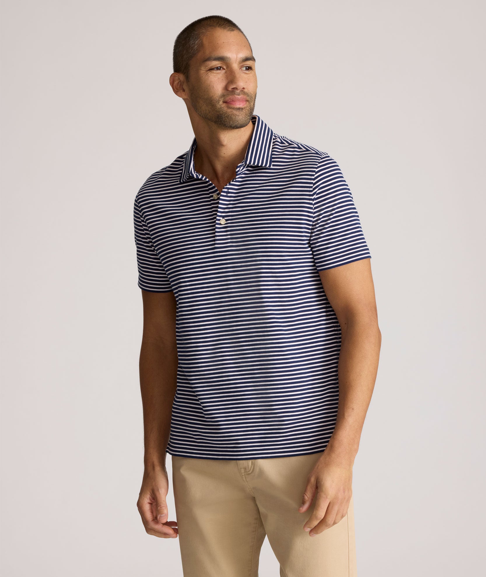 Breathable Striped Polo Shirt with SUPIMA Cotton & TENCEL Lyocell