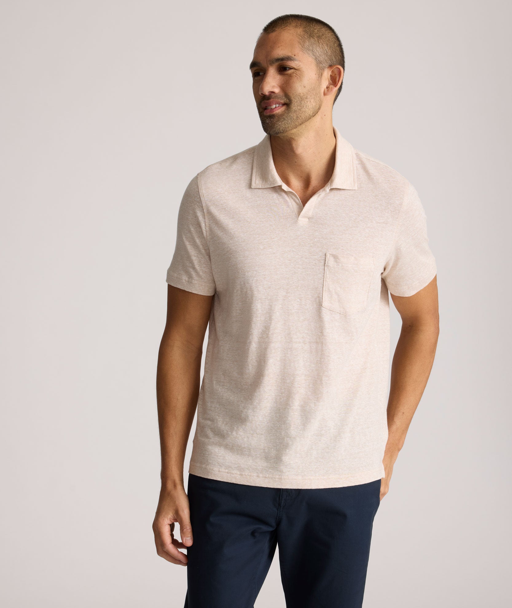 Men's Cotton-Linen Johnny Collar Polo Shirt