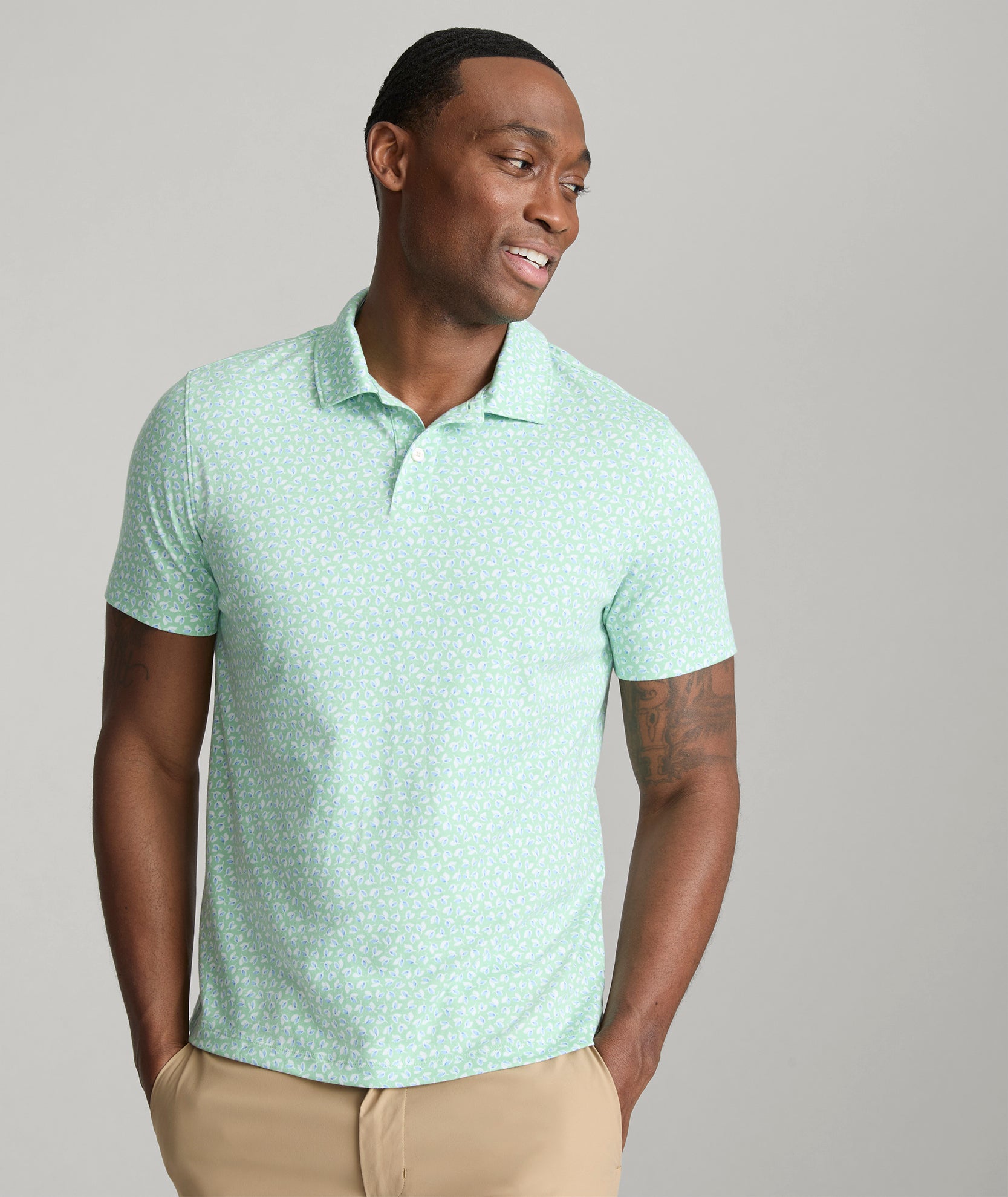 Wrinkle-Free Printed Damaschino Polo Shirt for Men