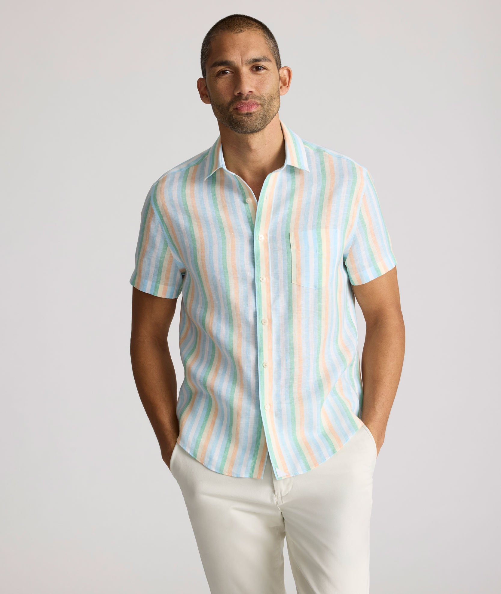 Wrinkle-Resistant Linen Short-Sleeve Shirt for Men