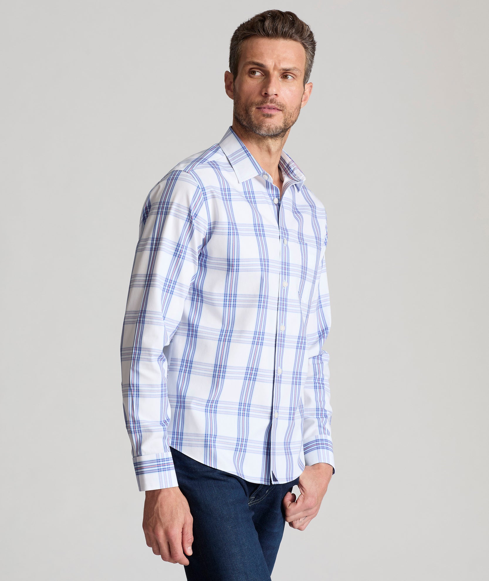 Wrinkle-Free Cotton Samson Shirt with Spread Collar