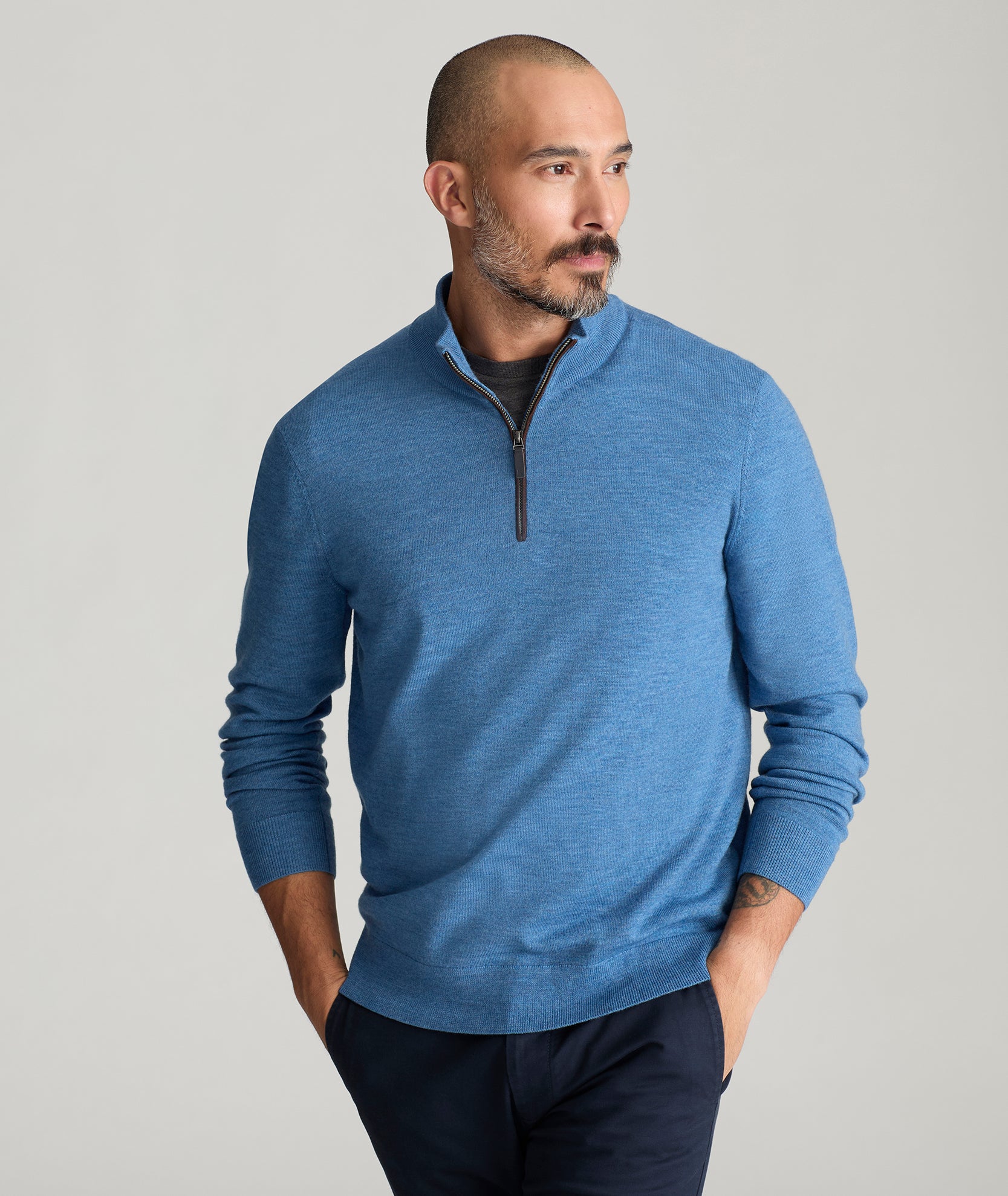 Men's Merino Wool Quarter-Zip Sweater - Breathable & Slim Fit