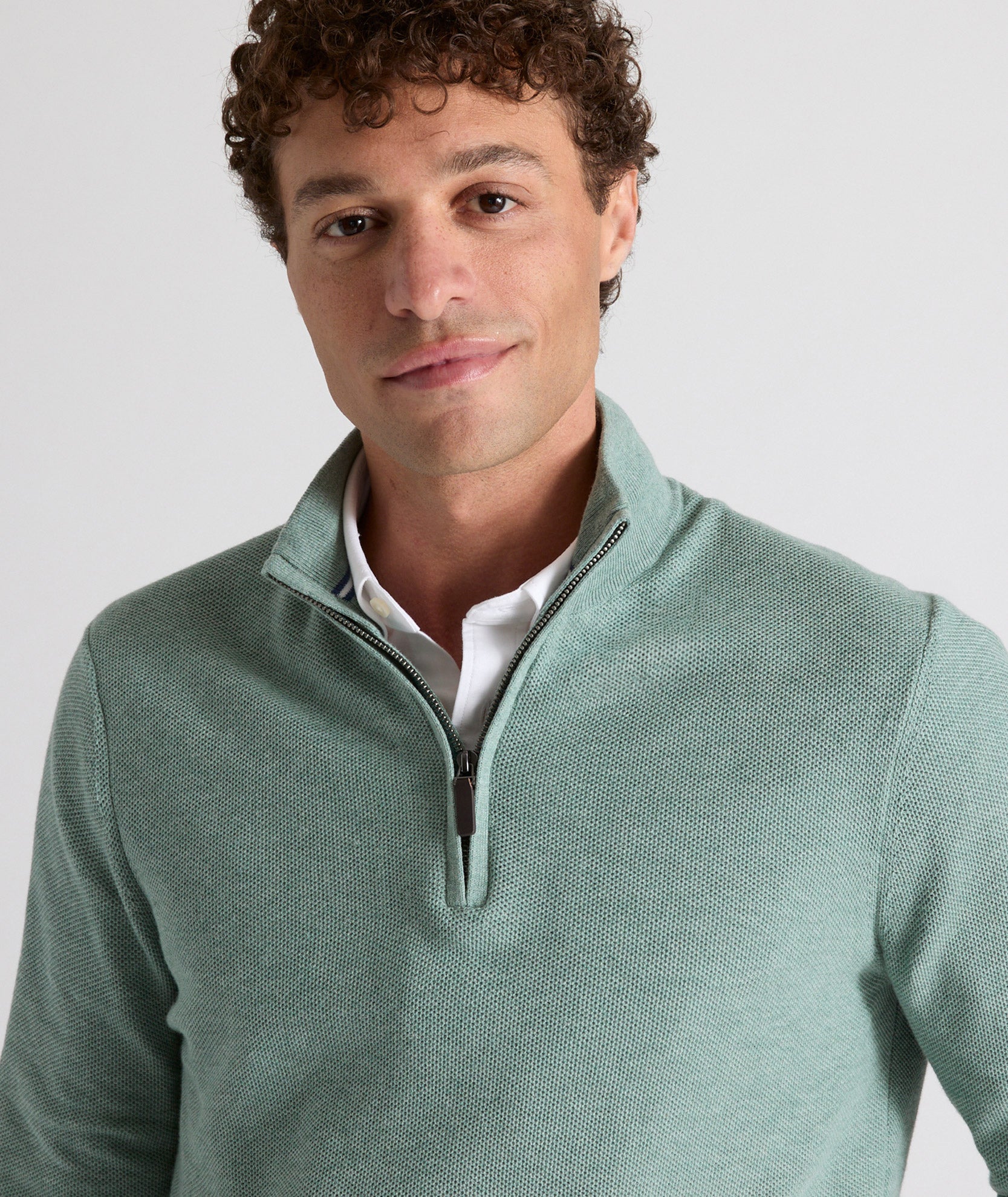 Men's Cotton Quarter-Zip Sweater - Waffle Knit Mock Neck Pullover