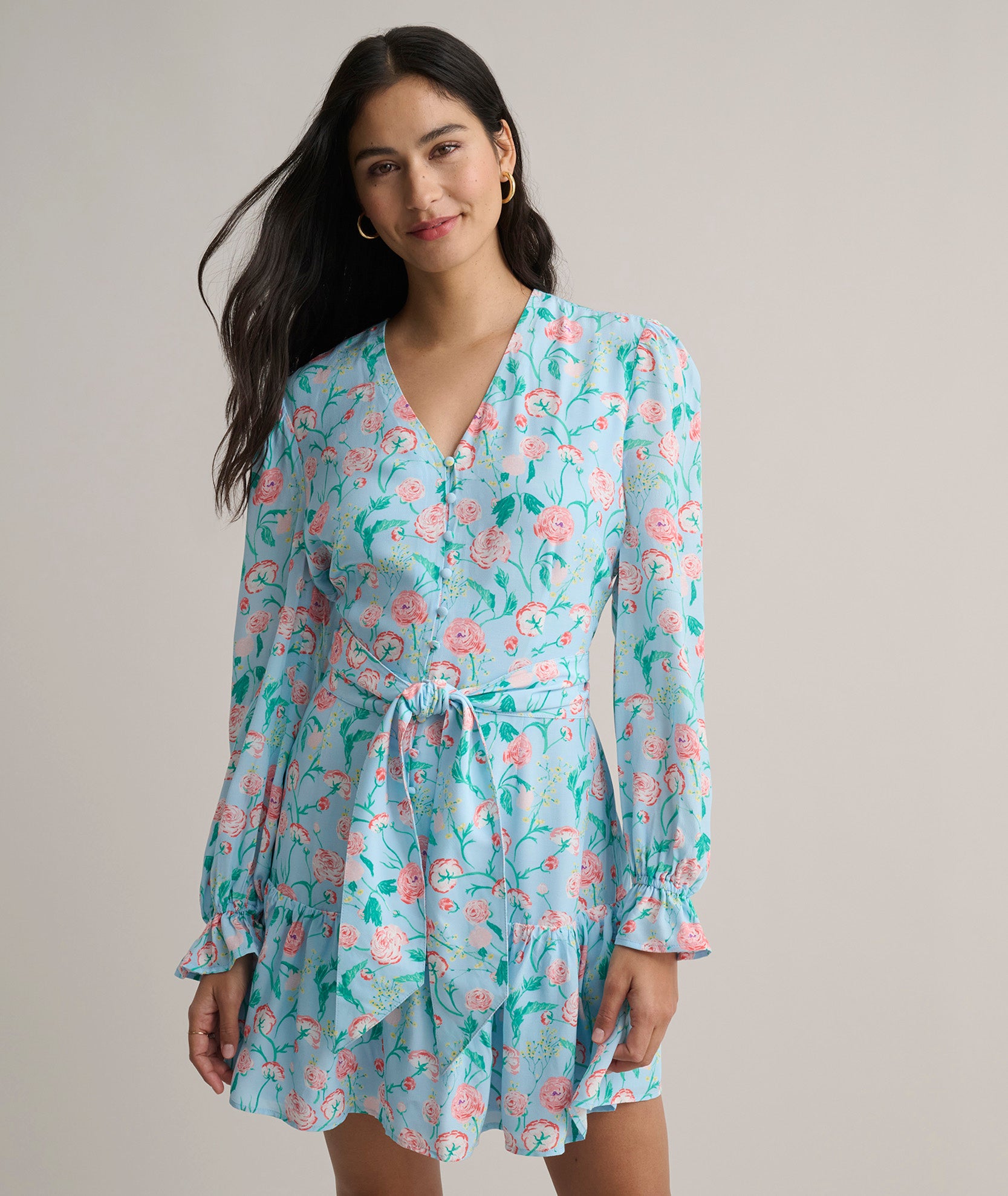 Floral Flounce Hem Dress with Belted Waist for Women