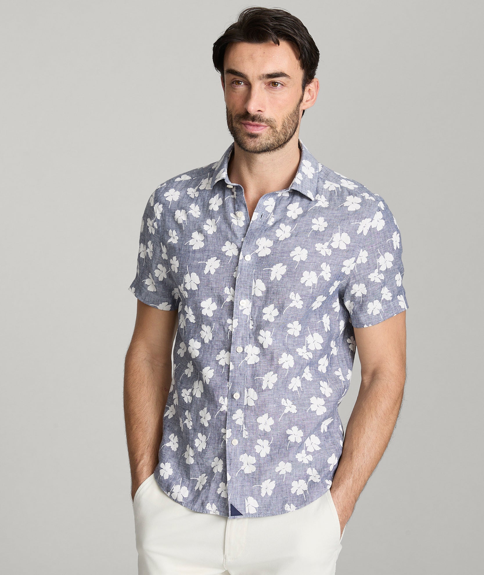 Linen Short-Sleeve Shirt with Vibrant Print - Bonner