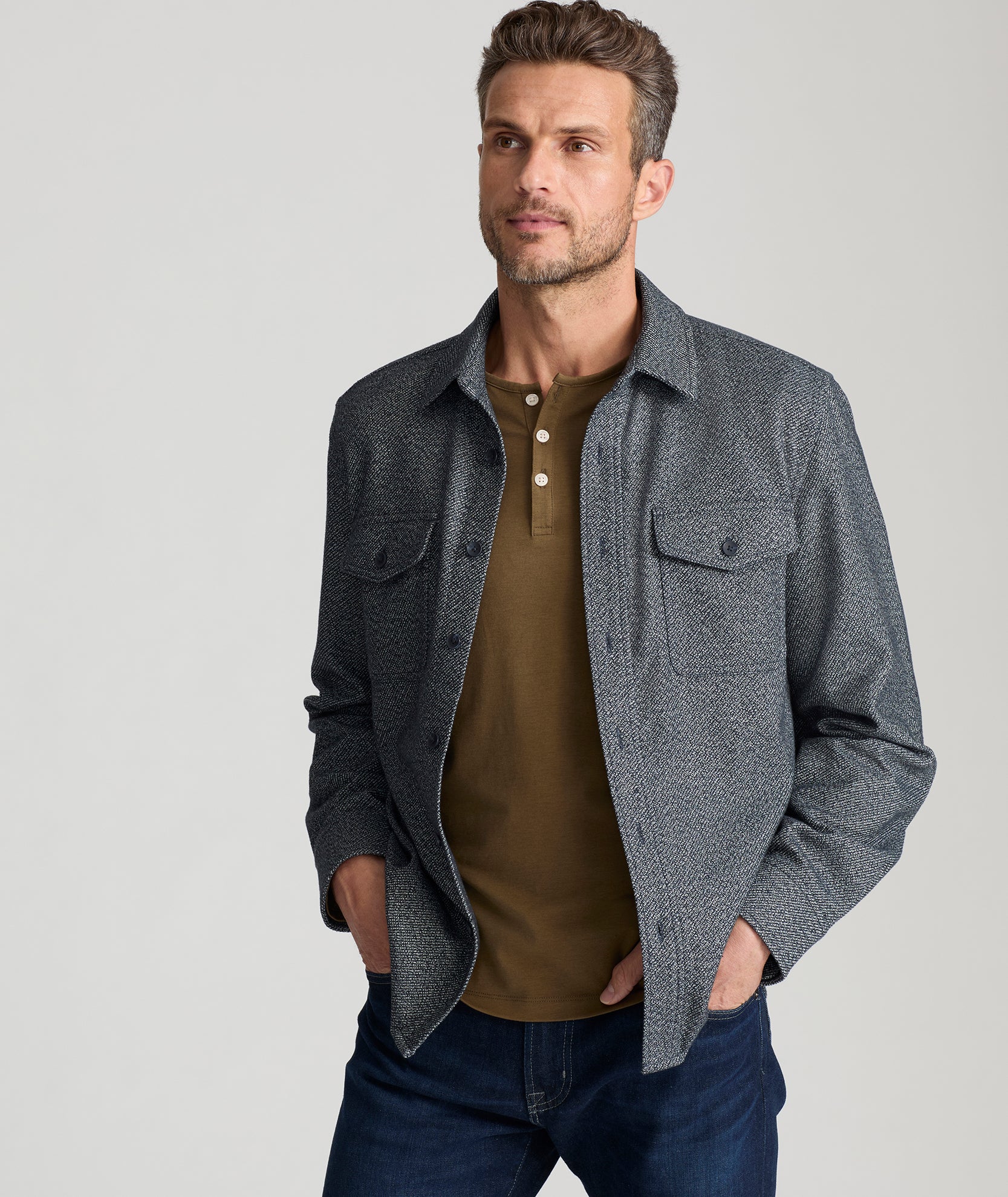 Men's Cotton-Blend Twill Overshirt for Fall - Cozy Layering Essential