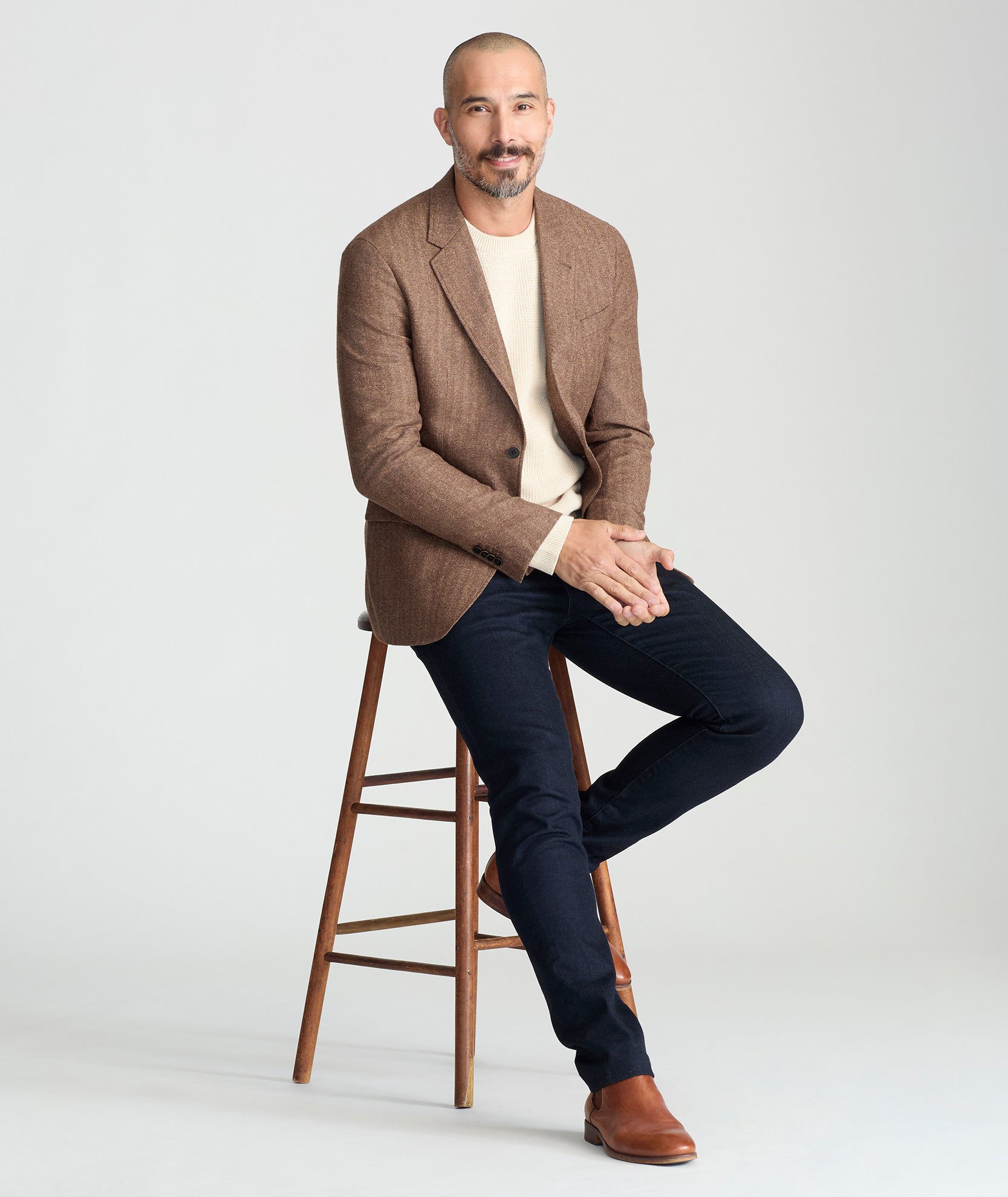 Italian Wool Sport Coat - Lightweight Unlined Herringbone Jacket