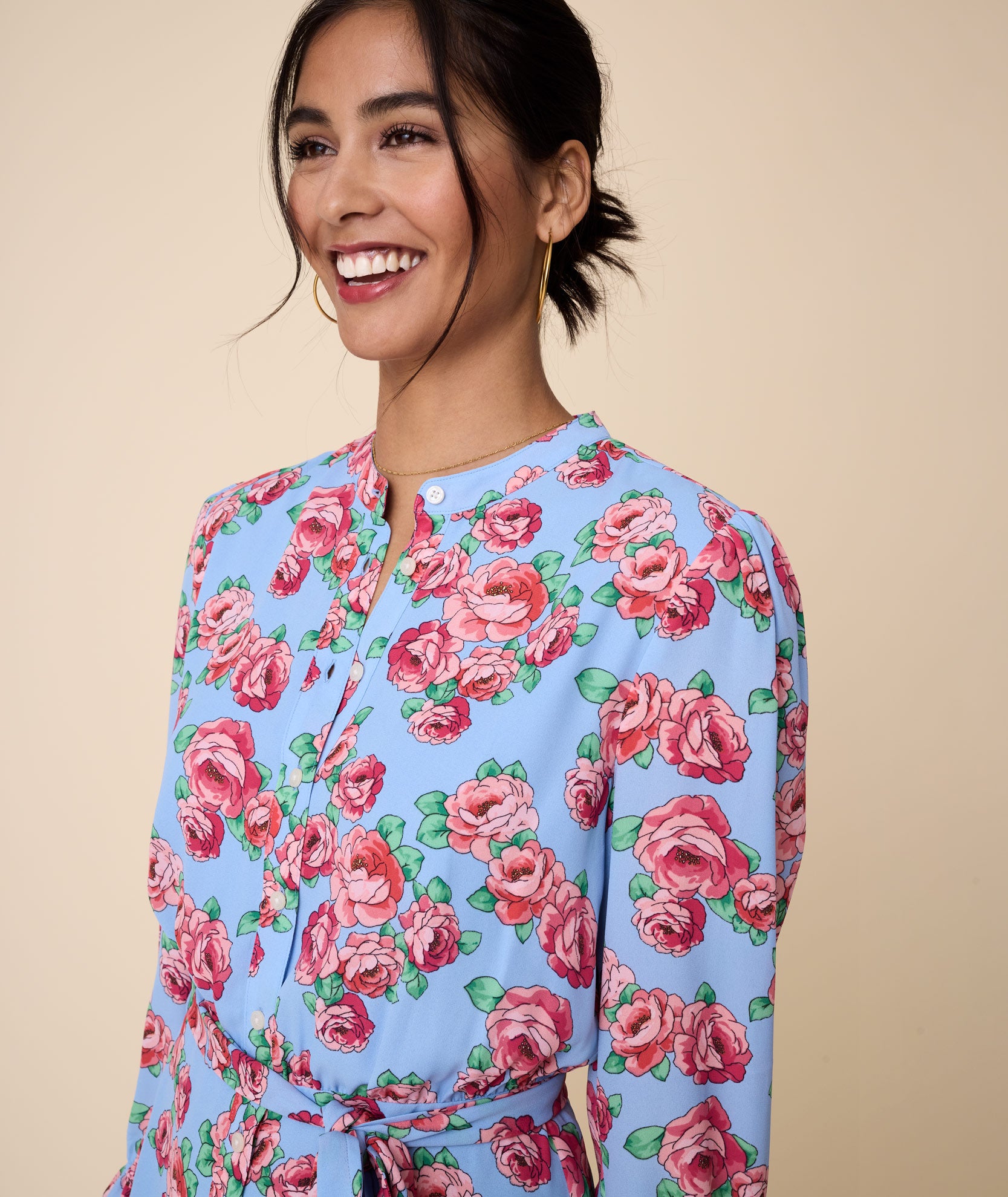 Floral Band Collar April Dress - Spring Flounce Hem