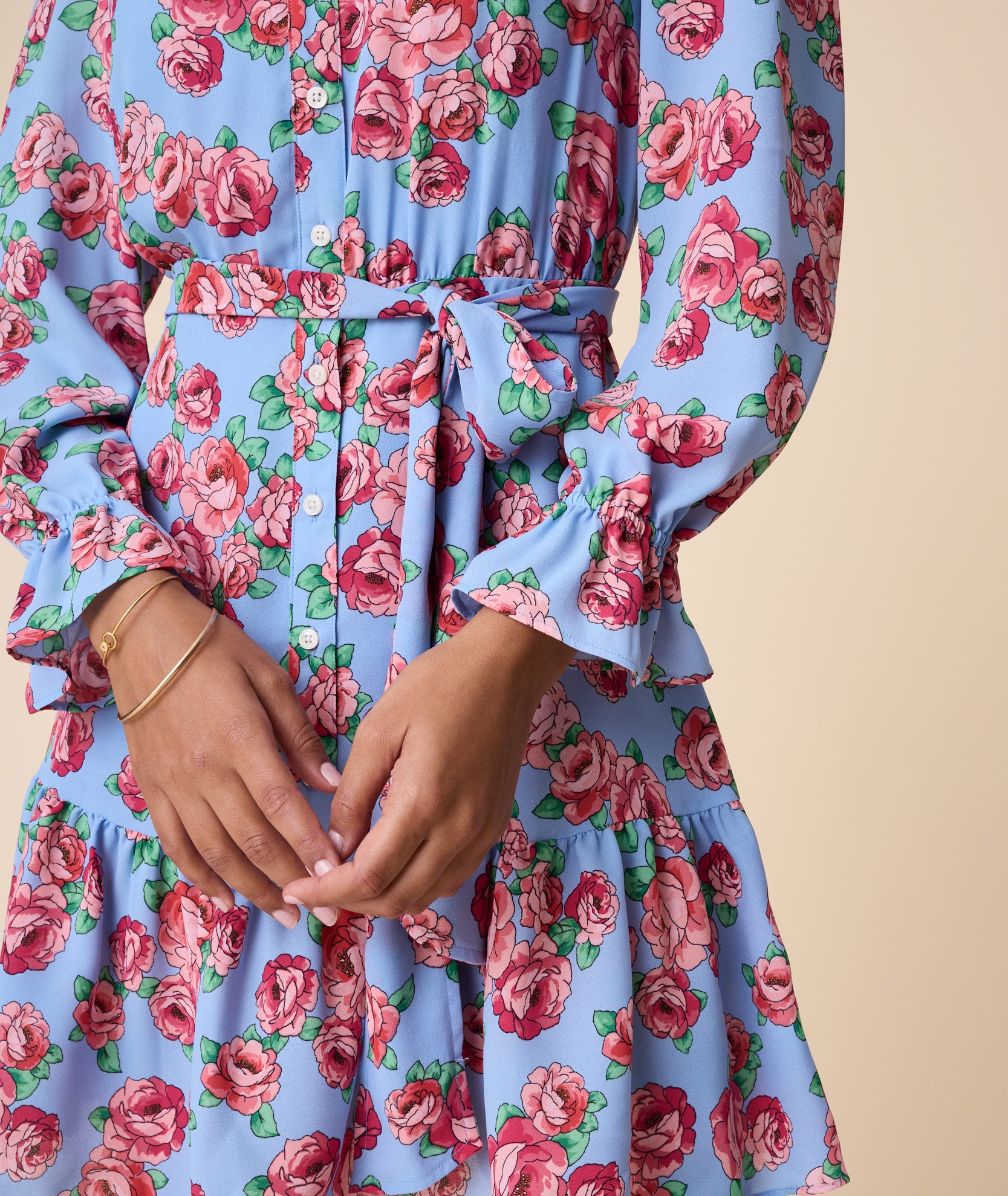 Floral Band Collar April Dress - Spring Flounce Hem