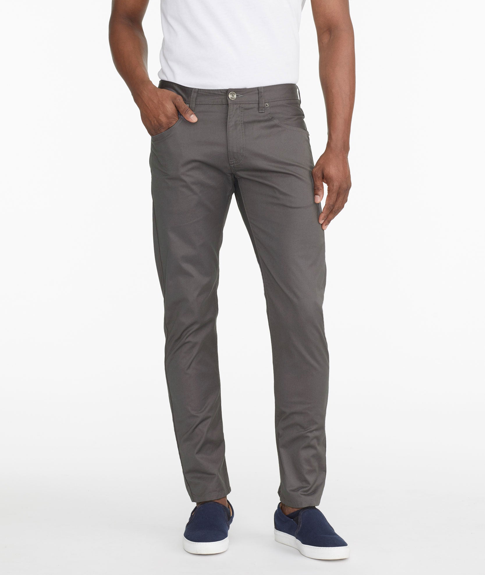 Men's Stone Color Stretch Chino Pants - 5 Pocket Comfort Fit
