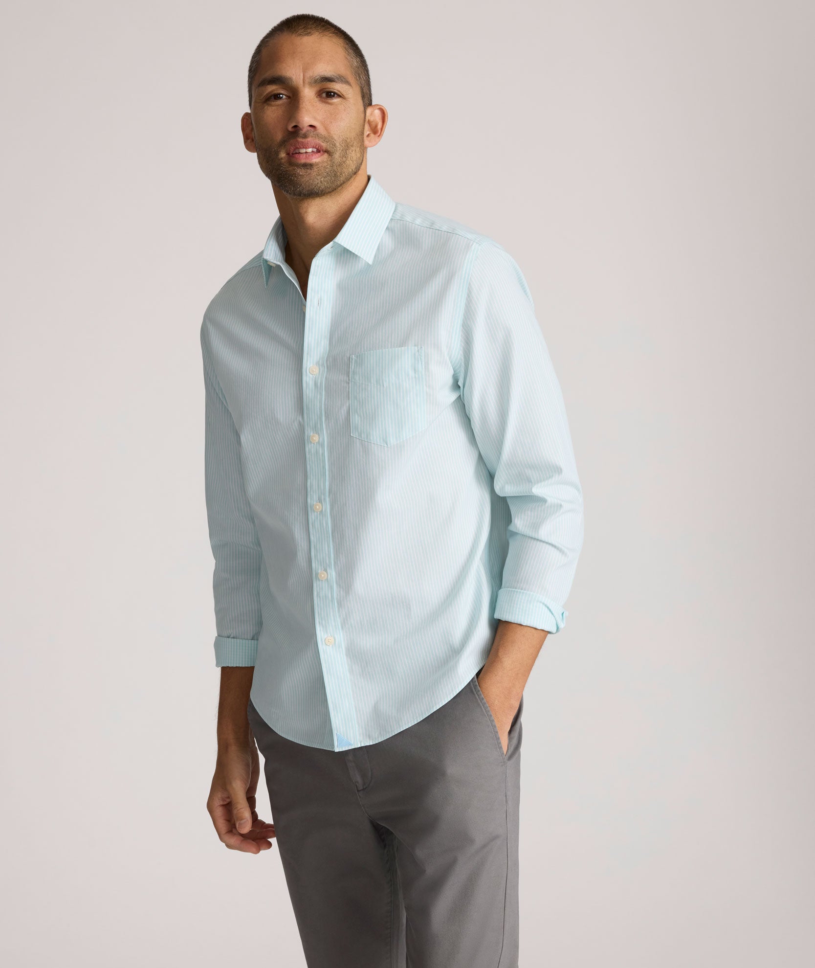 Wrinkle-Free Ormsby Cotton Shirt with Spread Collar