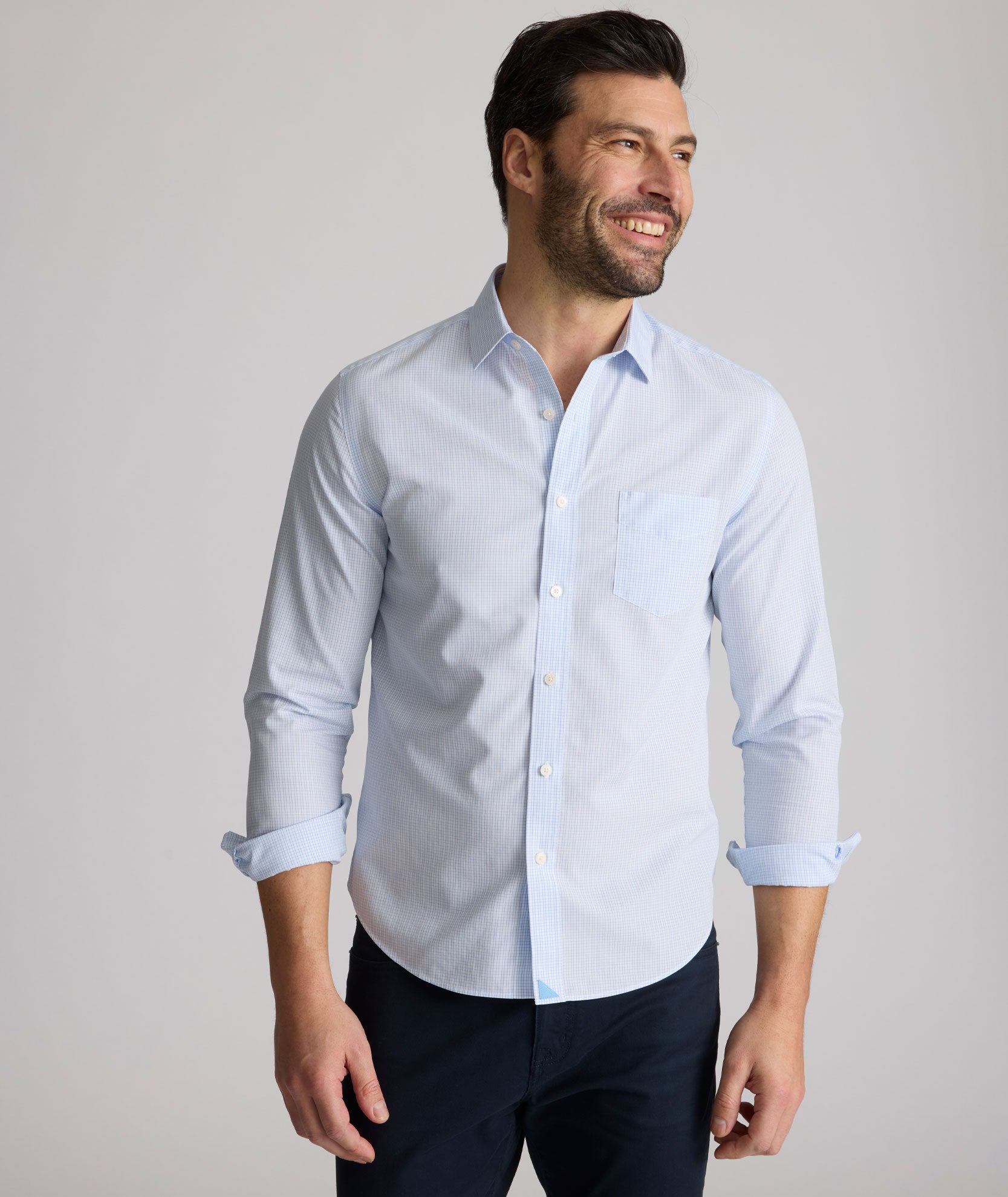 Men's Wrinkle-Free Cotton Halstead Shirt - Light Blue Check