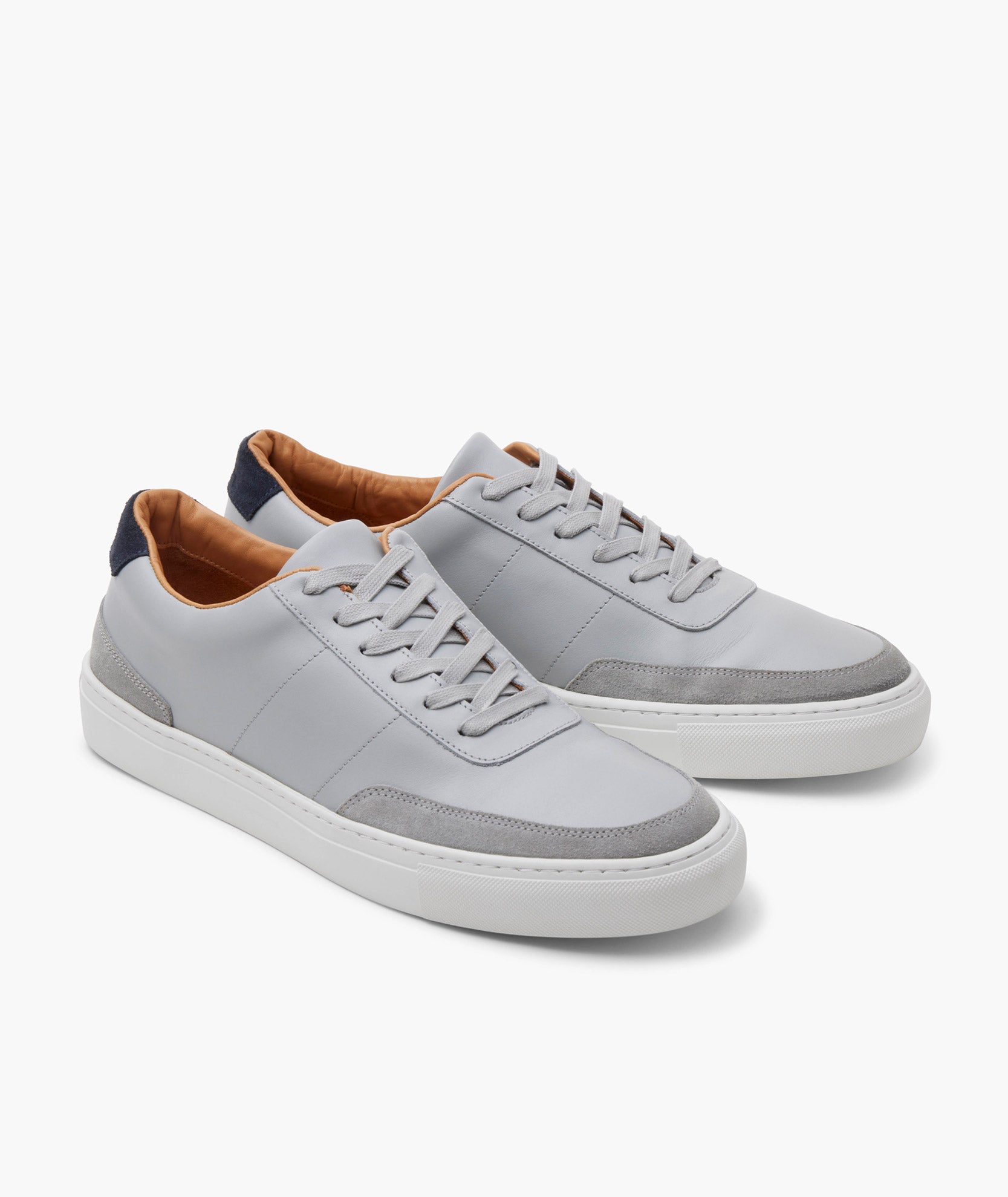 Men's Leather & Suede Contrast Lace-Up Sneakers with White Sole