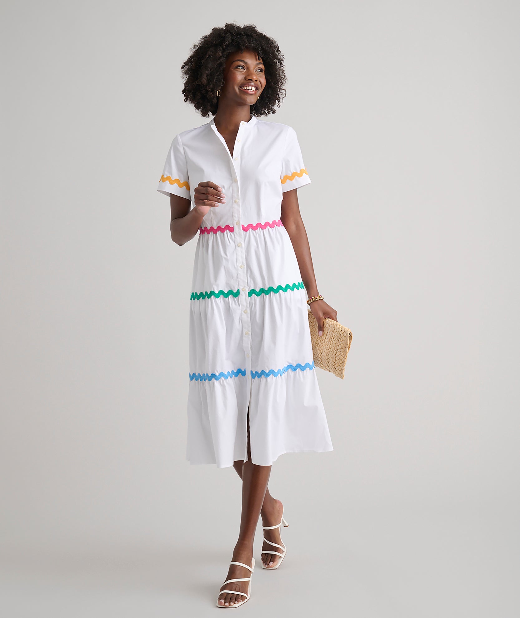 Justine Stretch Cotton Ric Rac Tiered Midi Dress