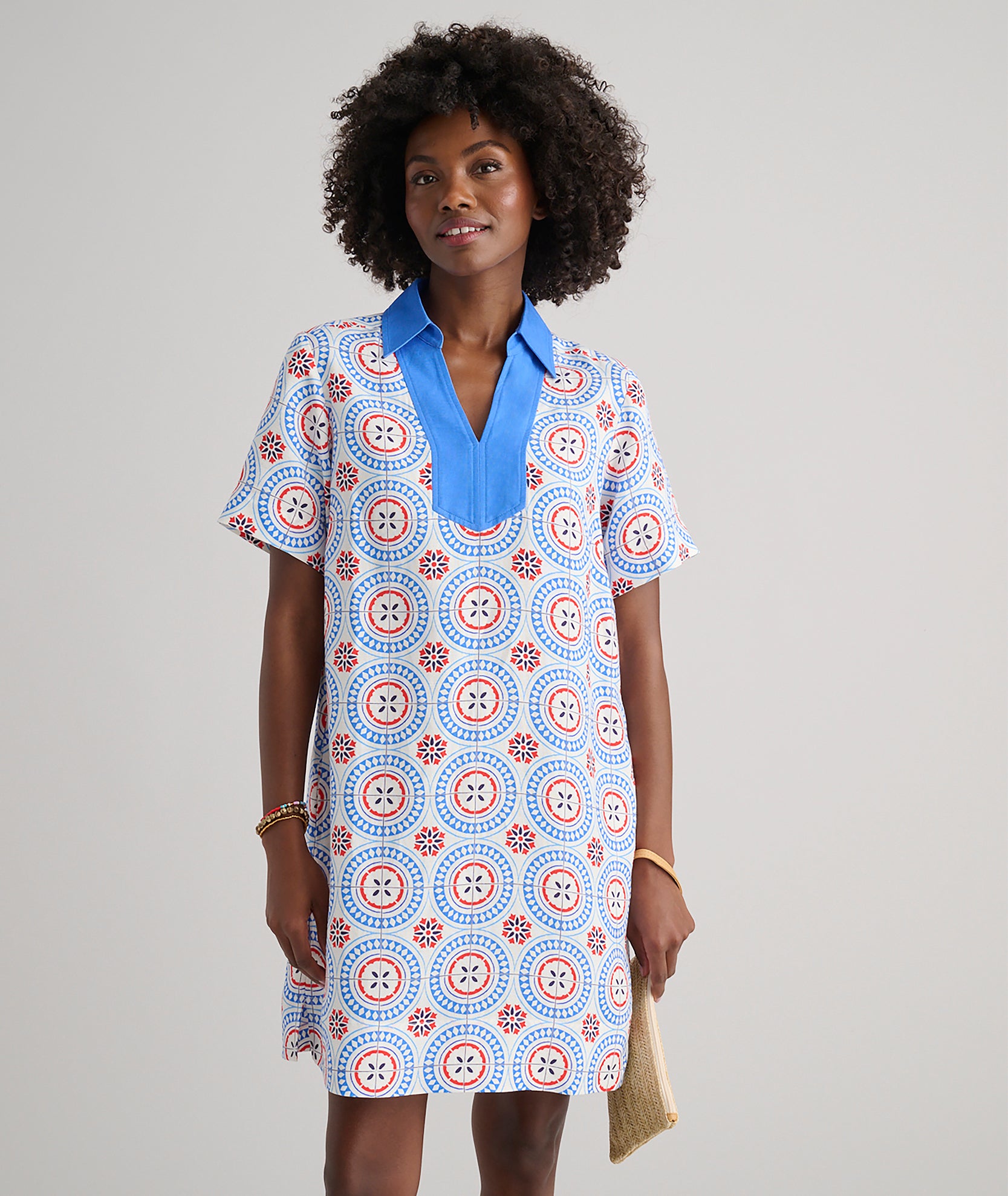 Linen Blend Collared Tunic Dress - Paola Style