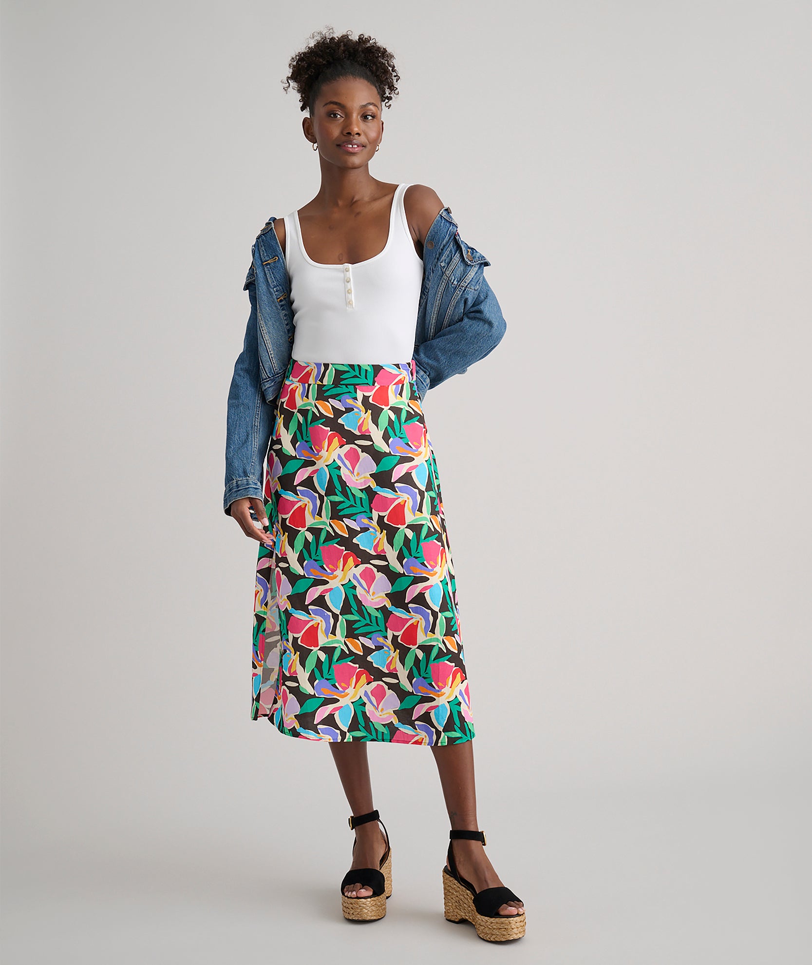 Linen Blend Skirt with Elastic Waist – Wrinkle-Resistant Pippa Style
