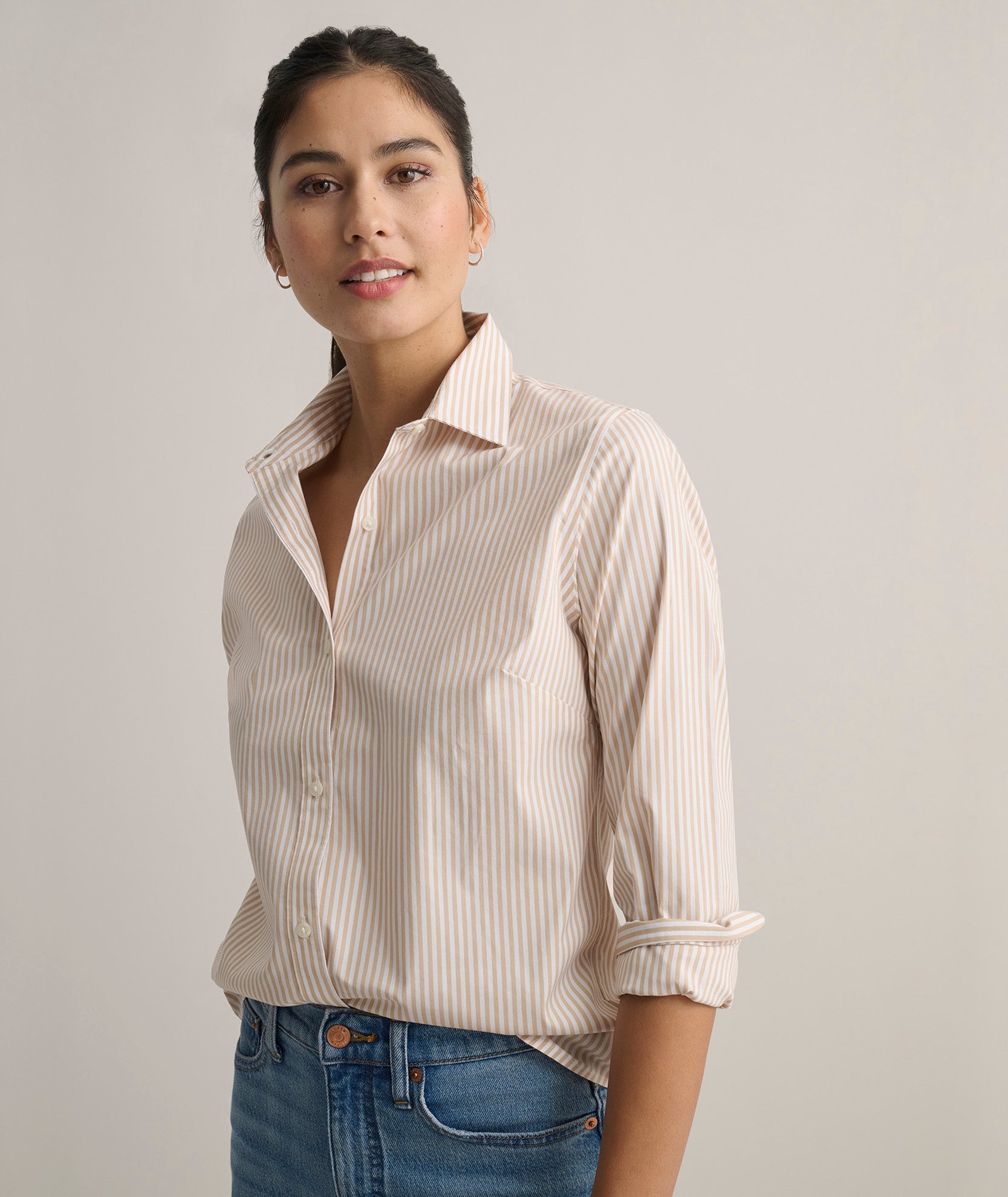 Wrinkle-Free Stretch Cotton Bella Shirt for Women