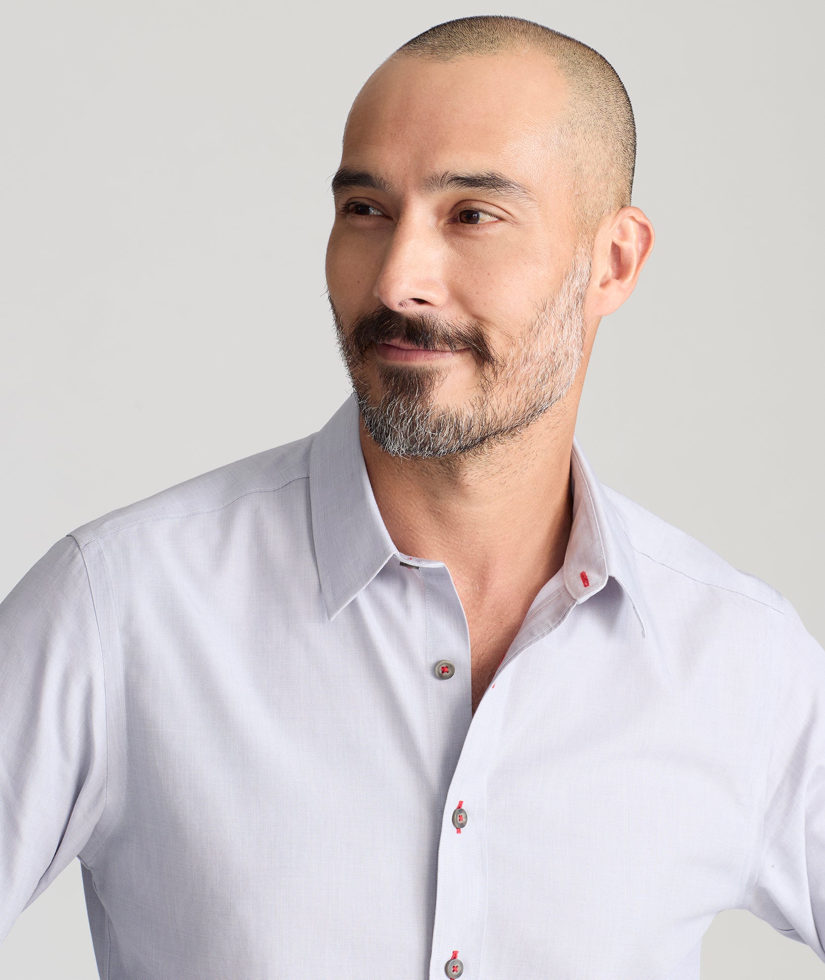 Wrinkle-Free Cotton Rubican Shirt with Red Stitching