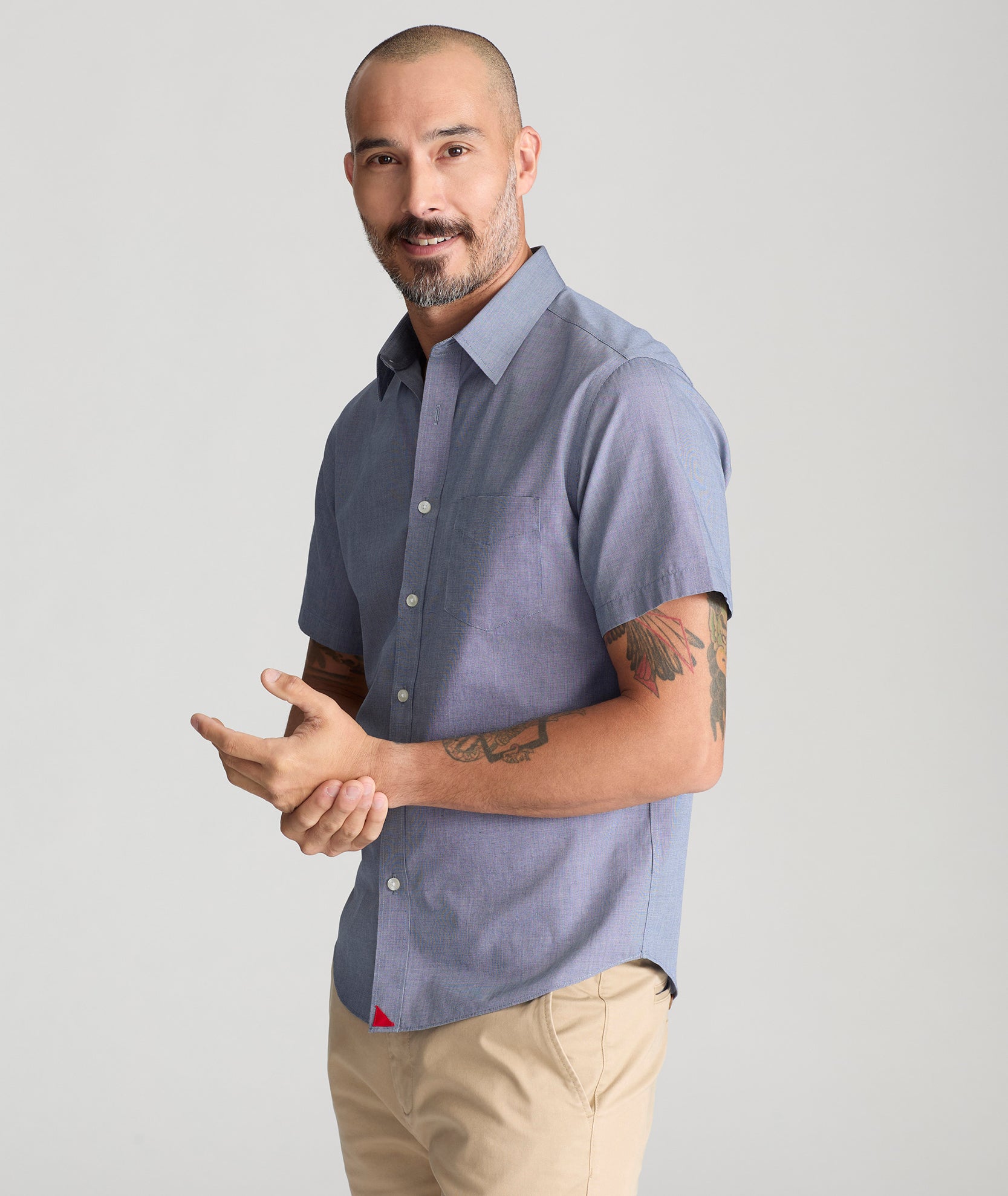 Men's Navy Blue Wrinkle-Free Cotton Petrus Short-Sleeve Shirt